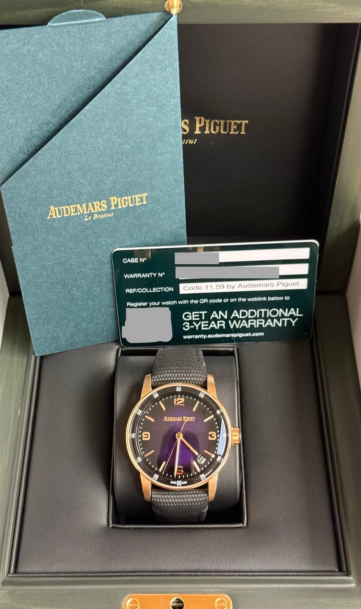 May be an image of digital watch and text that says 'S PIGUET Ewe AUDEMARS Bnanu PIGUET e CASE N° WARRANTY N" REF/COLLECTION Code Register your watch with .59 b by Audemars…