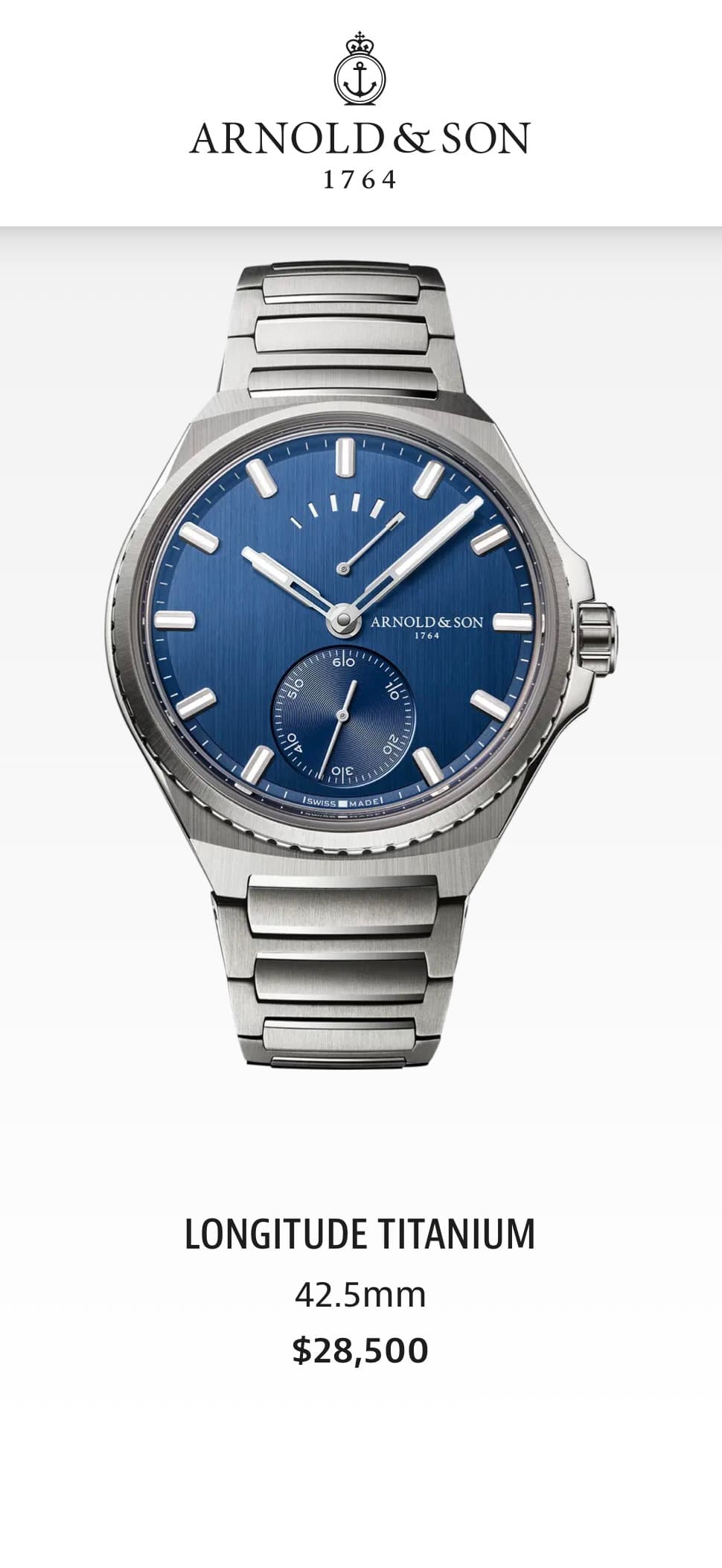 May be an image of digital watch and text that says 'ARNOLD&SON SON 1764 Il ARNOLD&50 LD& &SON 0l8 AI0 30 100 O 4% κα صر ر Oh oC SRA SPAF A MEG OE AOE E DEL LONGITUDE TITANIUM…