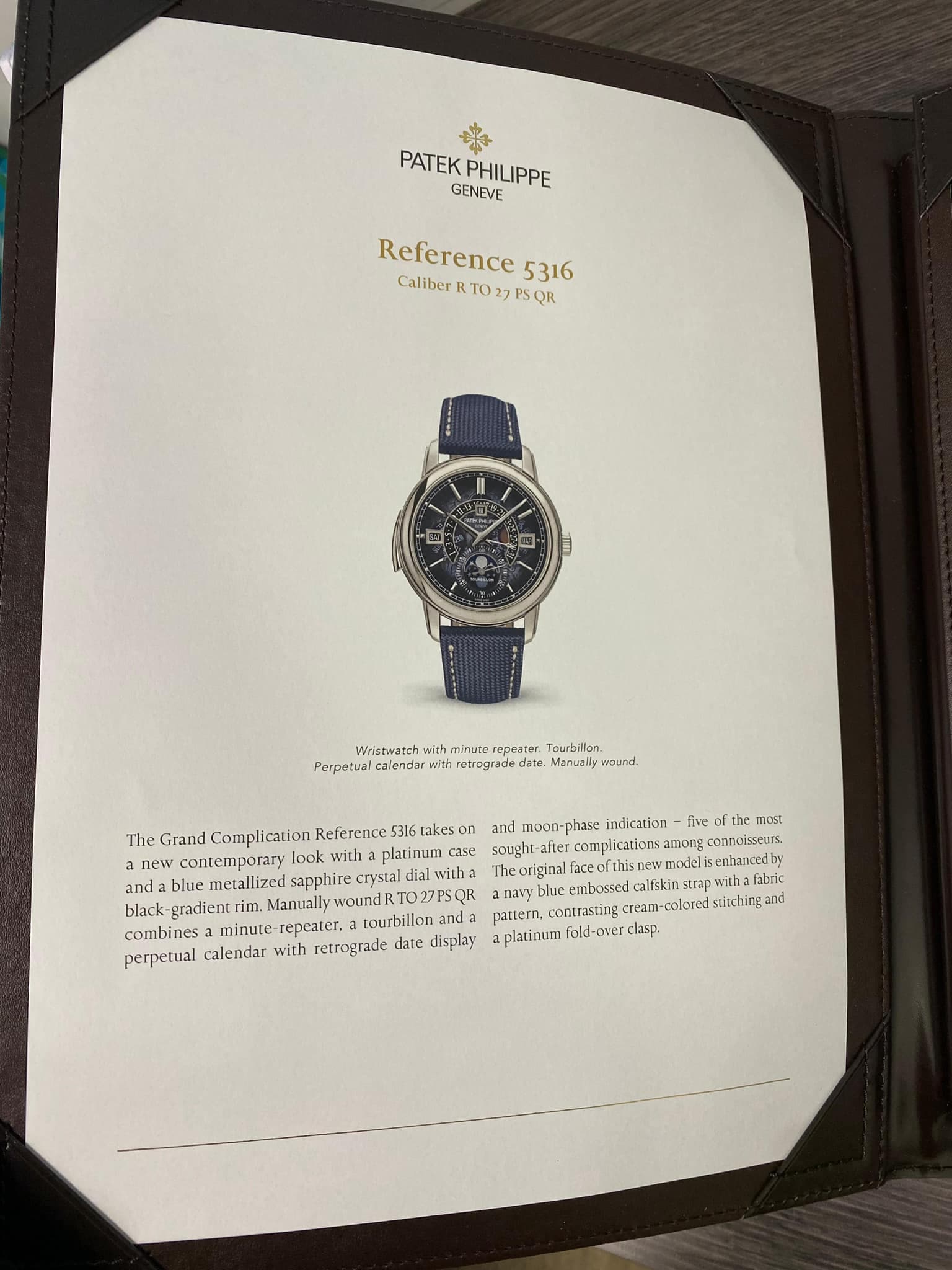 May be an image of wrist watch and text that says 'PATEK PATEKPHILIPPE PHILIPPE GENEVE Reference 5316 Caliber TO27PSOR Ei Wristwatch with minute e Tourbillon Perpetual calendar…