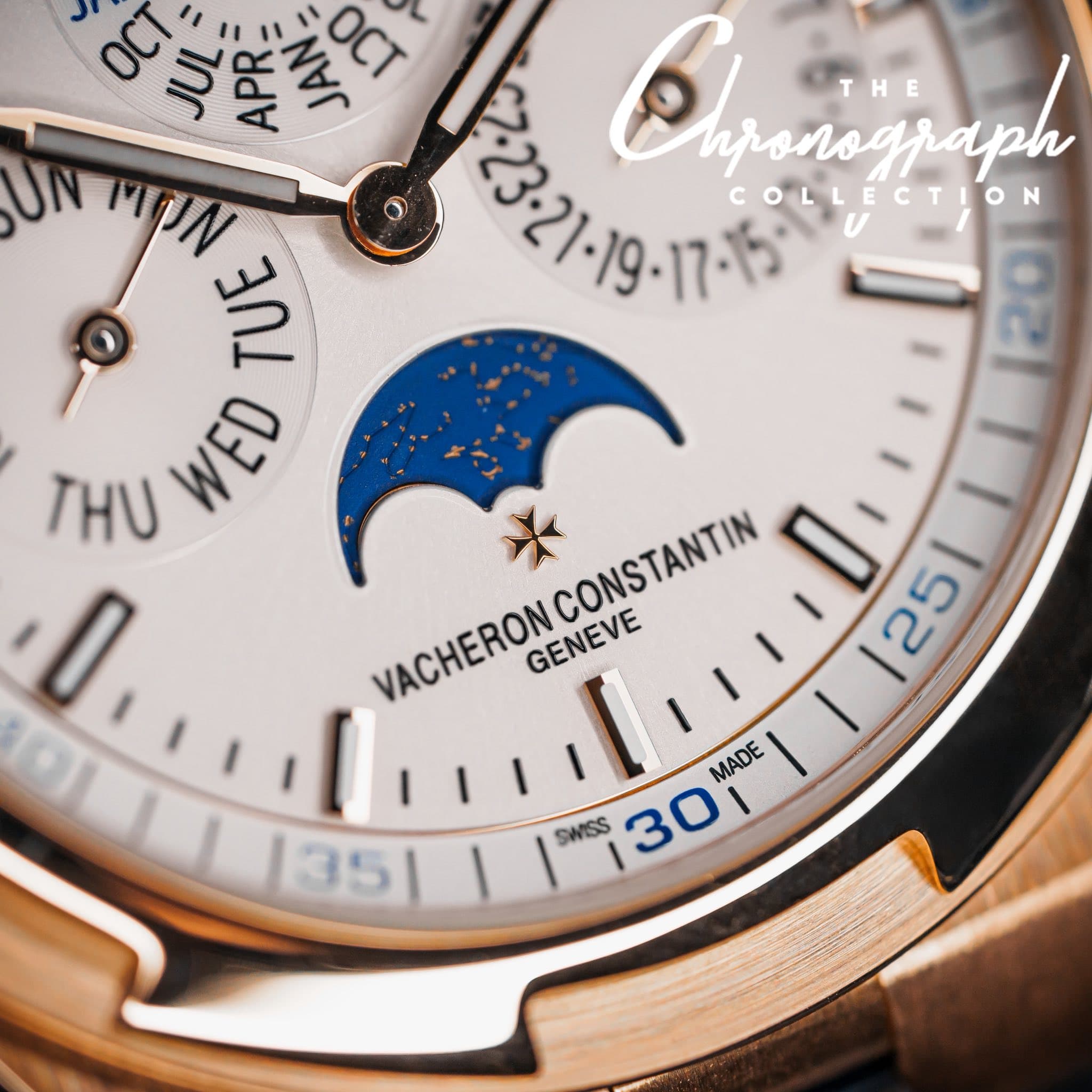 May be an image of wrist watch and text that says 'OCT รฐรีค JUL APRE JAN ยิ Clrsasgpaph COLLECTION COLLI THE MUN TUE ለለለምበቱ THU WED CONSTANTIN VACHERON VACHERONCONSTANTIN I GENEVE…