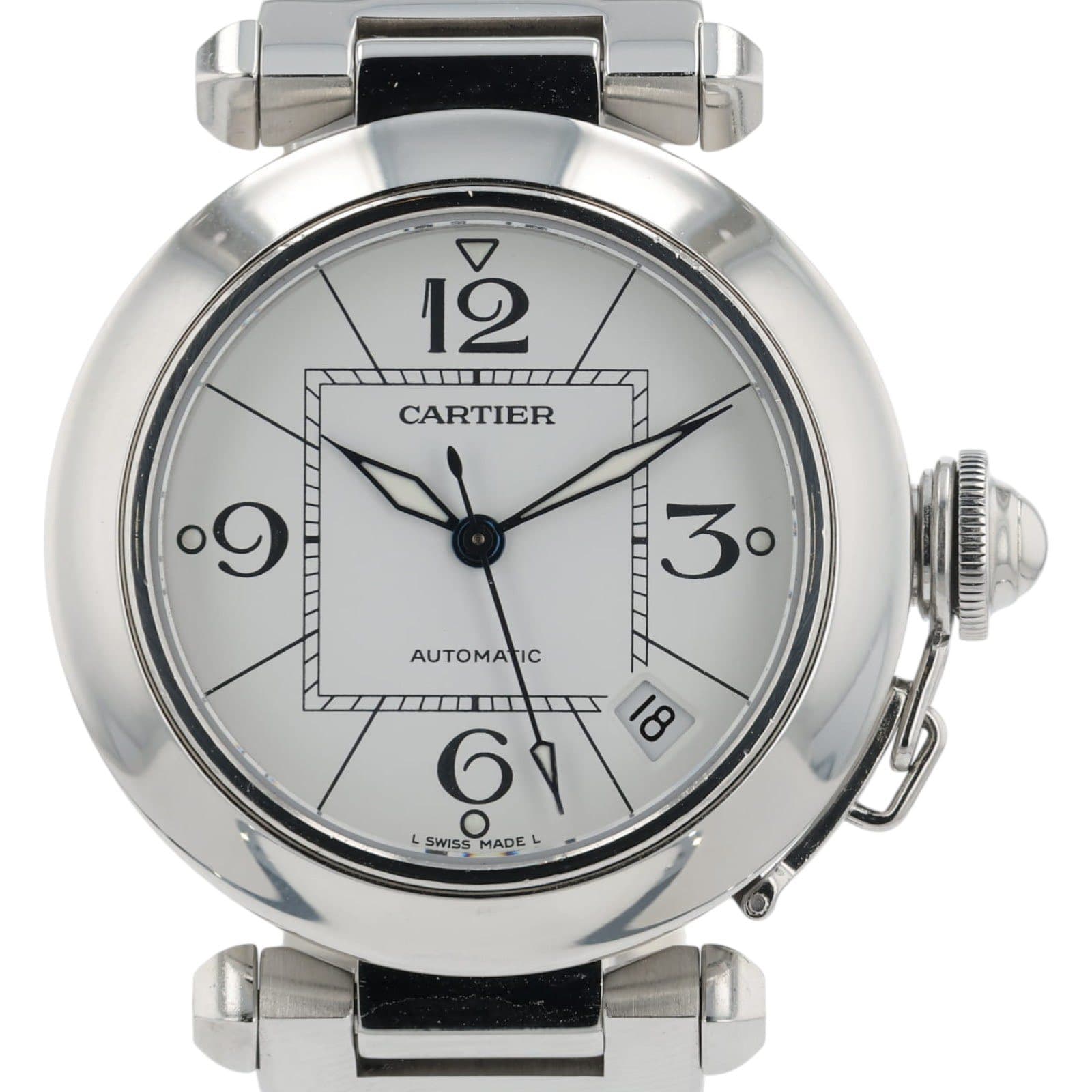 May be an image of wrist watch and text that says '12 CARTIER 9 3° Α IC LSWISSMADEL L SWISS MADE أ٠ 18 0'
