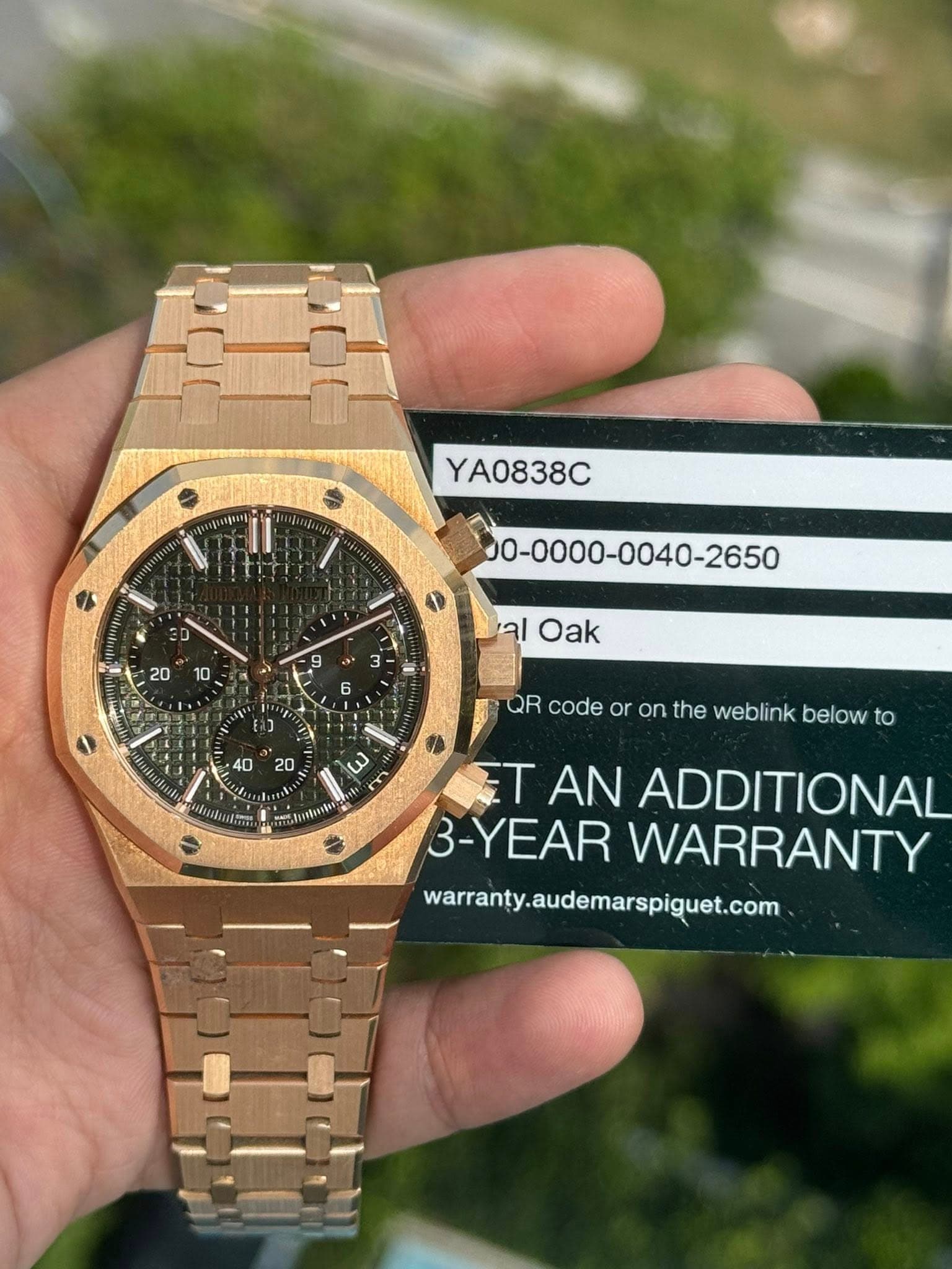 May be an image of wrist watch and text that says 'YA0838C ודי Oak Oak 40 2 20 H ω ل QR code or on the weblink below to วาจันล T : ET AN ADDITIONAL B-YEAR WARRANTY…