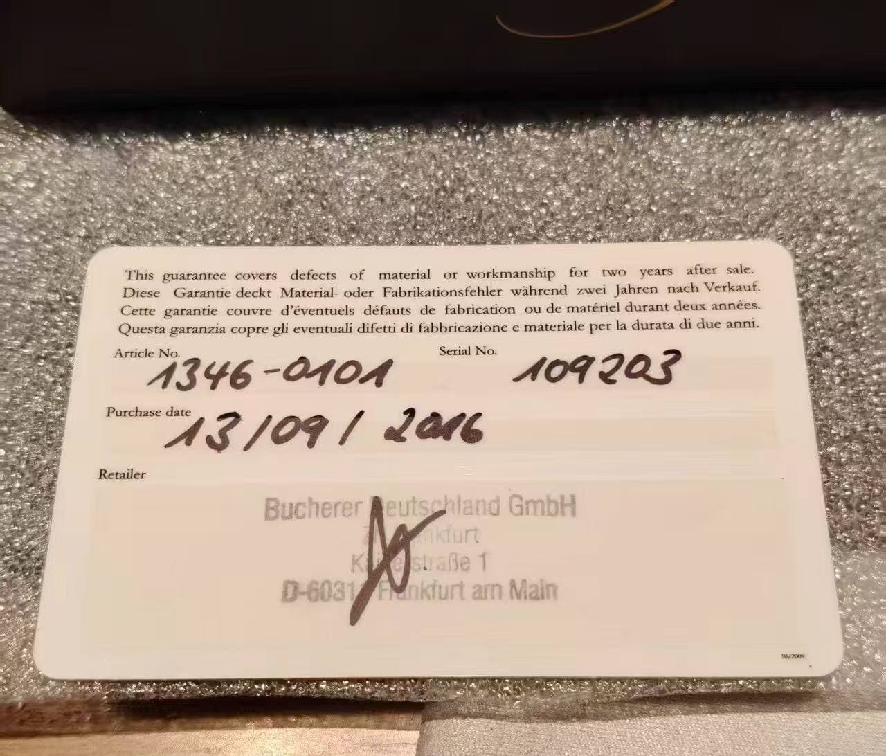 May be an image of ticket stub and text that says 'This guarantee covers defects of material or workmanship for EWO years after sale. deckt oder Fabrikationsfehler während zwei…