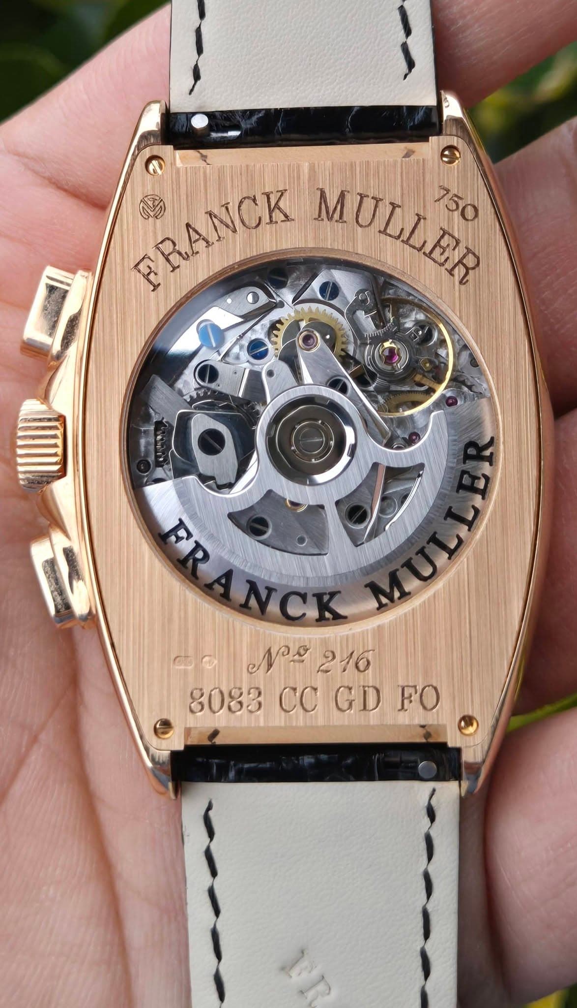 May be an image of wrist watch and text that says 'FRANCK MULLER 150 FRANCK BRANCK NNP:216 NO 216 8083 8083COGDFO CC GD FO'