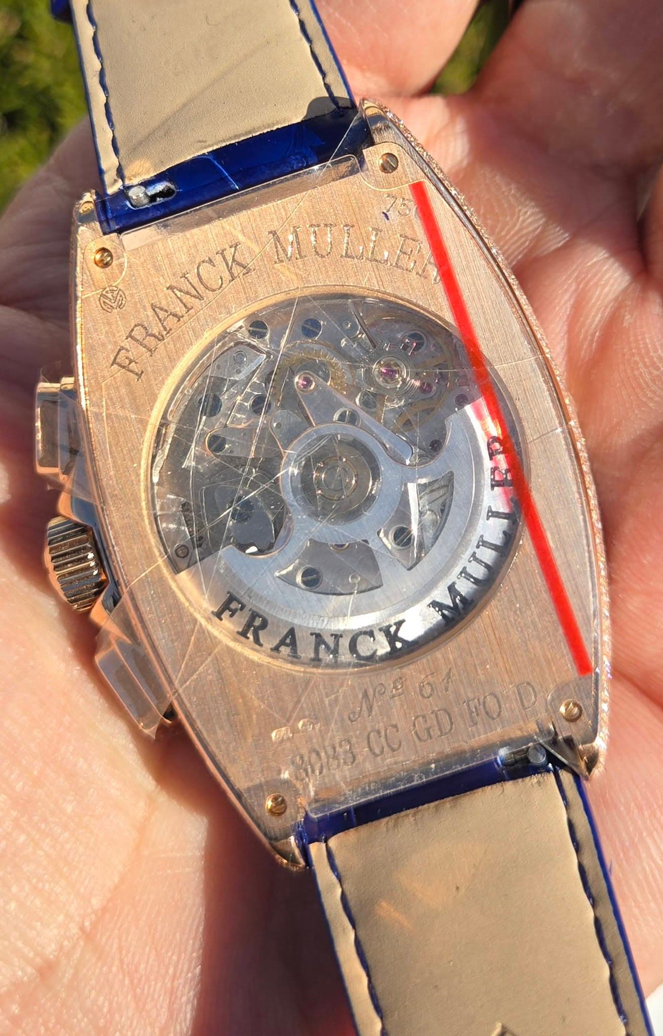 May be an image of wrist watch and text that says 't FRANCK PRANCK MULLE 界 FRANCY APo №R.61 MUL CC GD 61 FODY FOD'