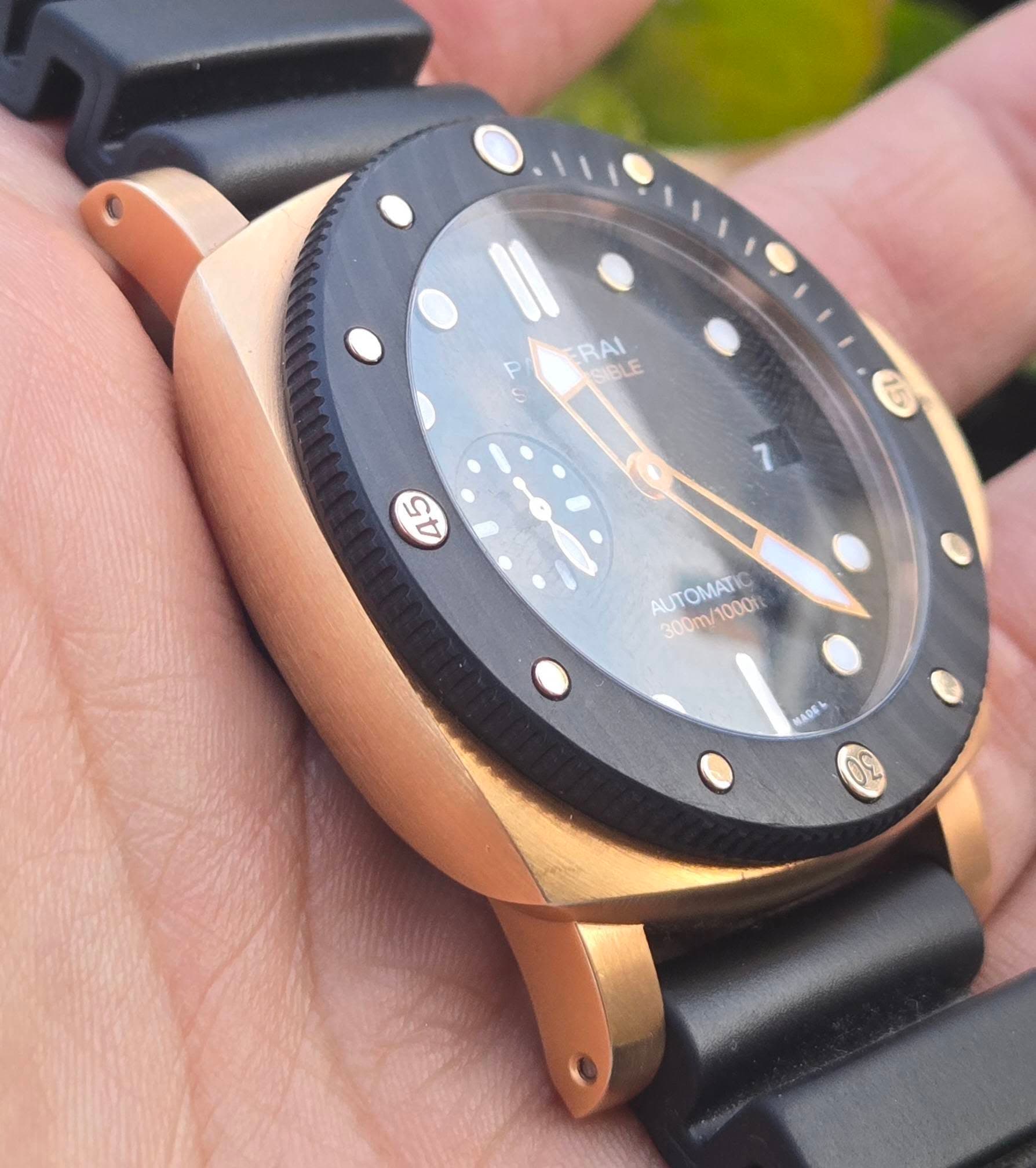 May be an image of wrist watch and text that says 'RAI BLE ی AUTOMATIC 300m/1000f /1000ft 300m/ MADEL N2'