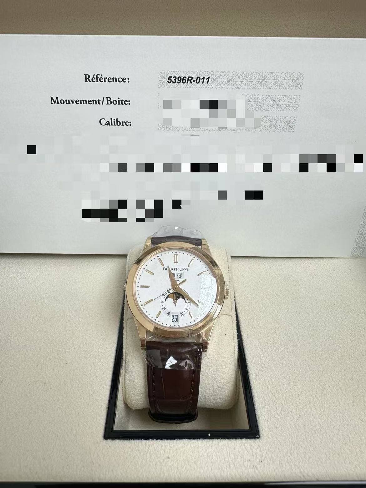 May be an image of wrist watch and text that says 'Référence: 02900200 5396R-011 Mouvement/Boite Boite: Calibre: 花電 1 P%1 ช่อ0 TOKPHILIPPE PA ( - ma H ン 25'
