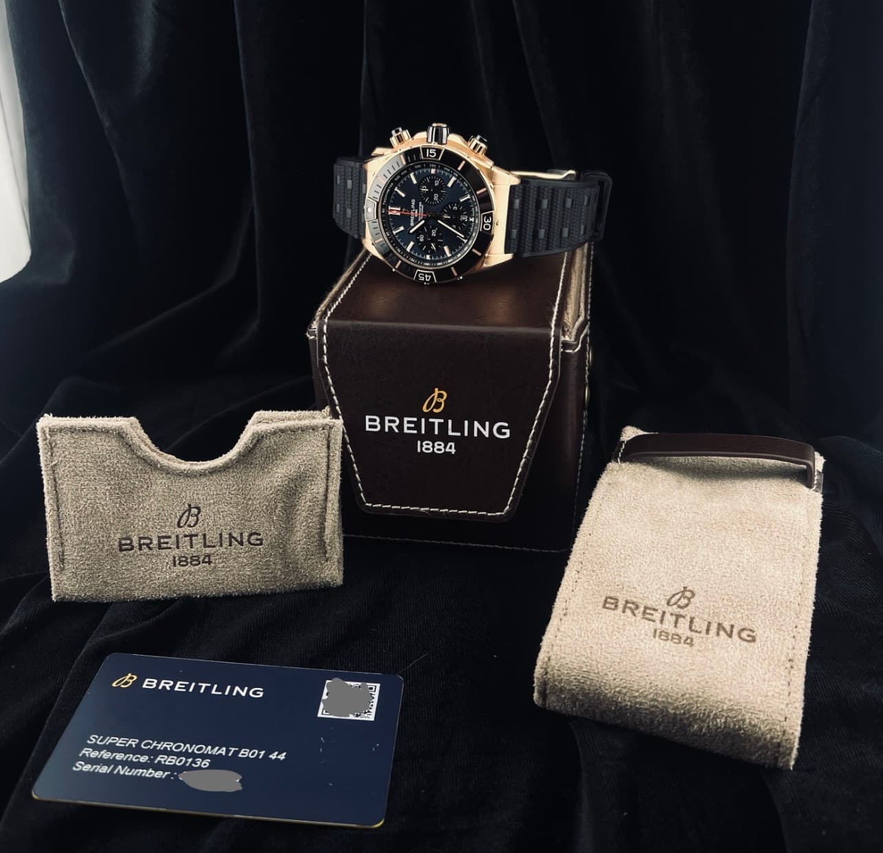 May be an image of wrist watch and text that says 'BREITLING 1884 BREITLING お BREITLING BREIT BREITLING BREITLING B 1884 Roferance:ABOYMAT SUPERCHRONOMATB0144 ference:- RB0136…