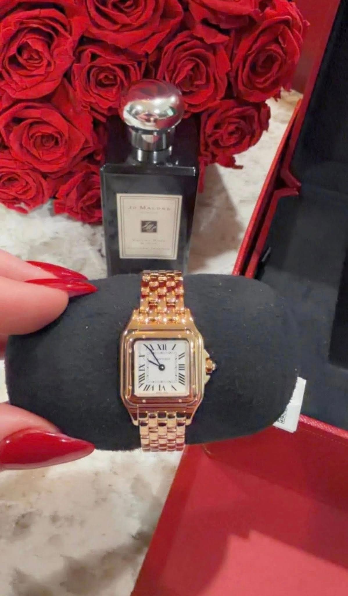 May be an image of wrist watch, fragrance and text
