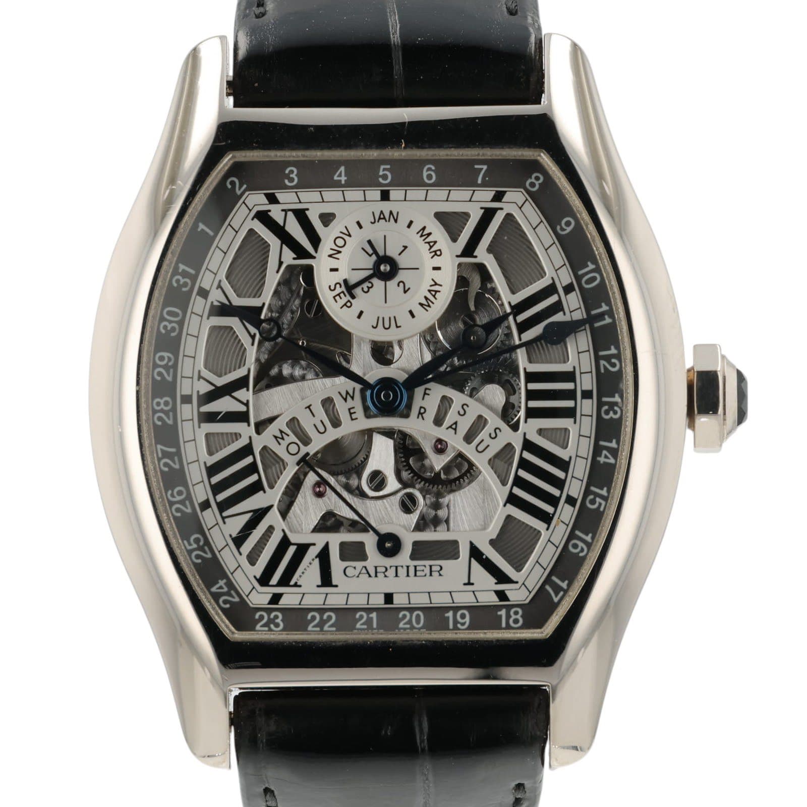 May be an image of wrist watch and text that says ' F R 13 JAN Νον MAR 31 SEP MAY JUL 29 28 30 ΝyWyX U CARTIER 17 هي '