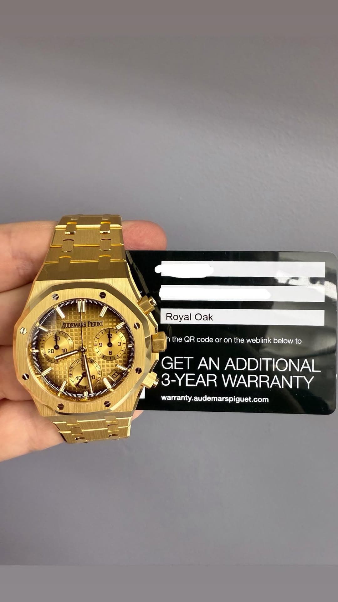 May be an image of digital watch and text that says 'Morirp Royal Oak ل မိ 20 ለ a 9 6 3- the QF R code or ro 가을 the weblink below to ntwn.vfhm 3patede GET AN ADDITIONAL 3-YEAR…