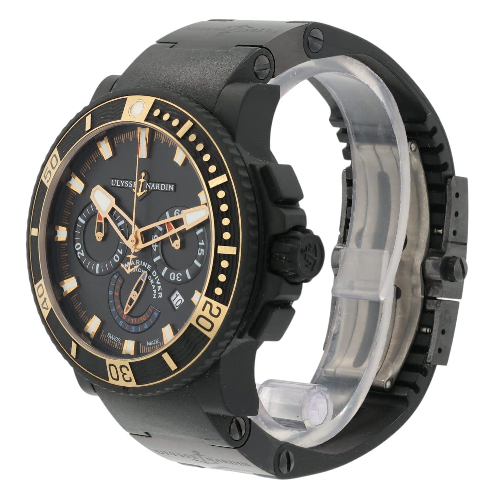 May be an image of digital watch and text that says '50 1 ULYSSE NARDIN 6 20 d 5 ٥ MA TARIN DIVER 00 ε RAR SAISS MADC OC'