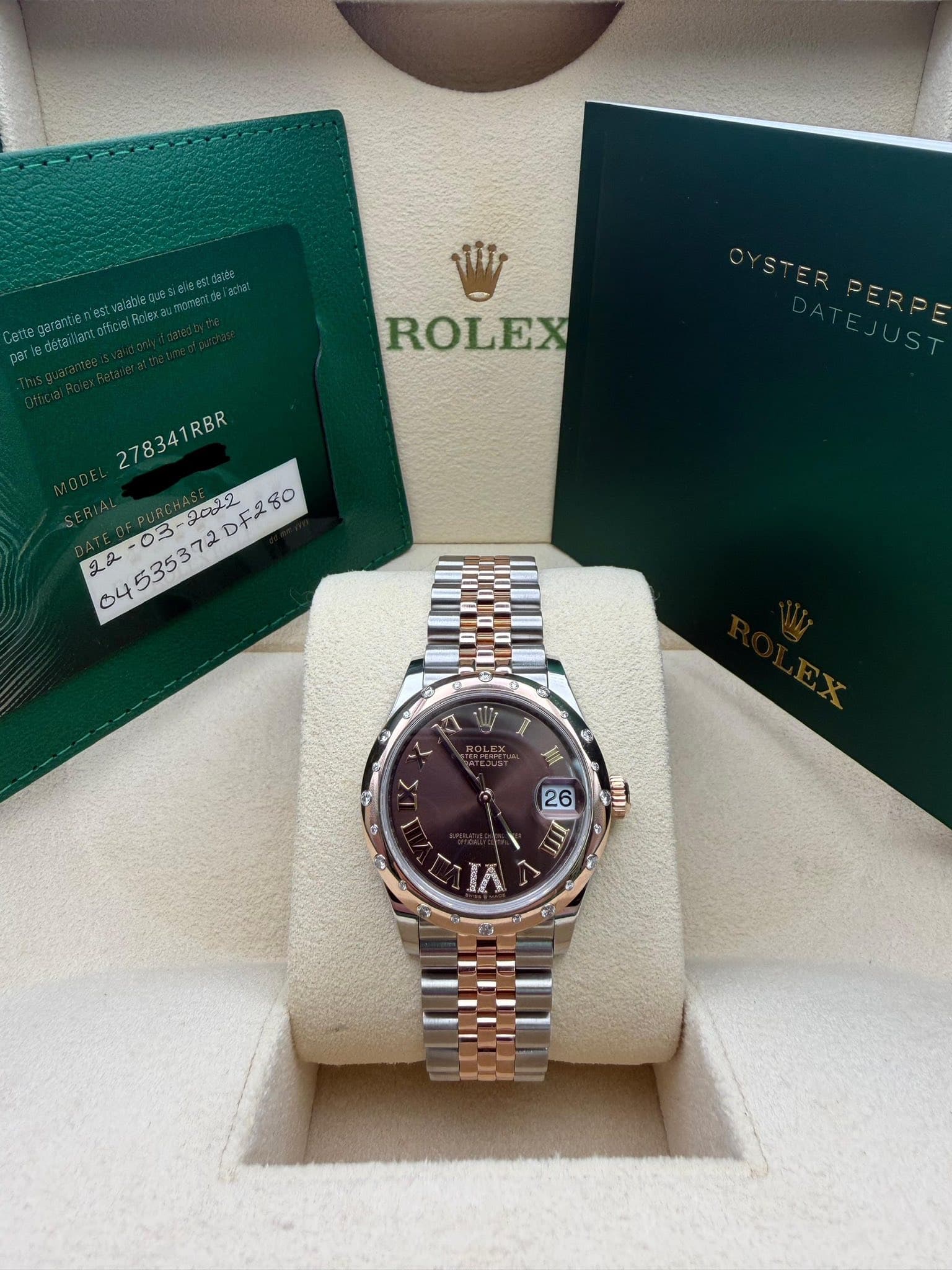 May be an image of wrist watch and text that says '17 ROLEX 278341RBR 278341RBR 535372DF2 04535372DF280 -2022 DF280 I I W J 26 JI ต 1I ک'