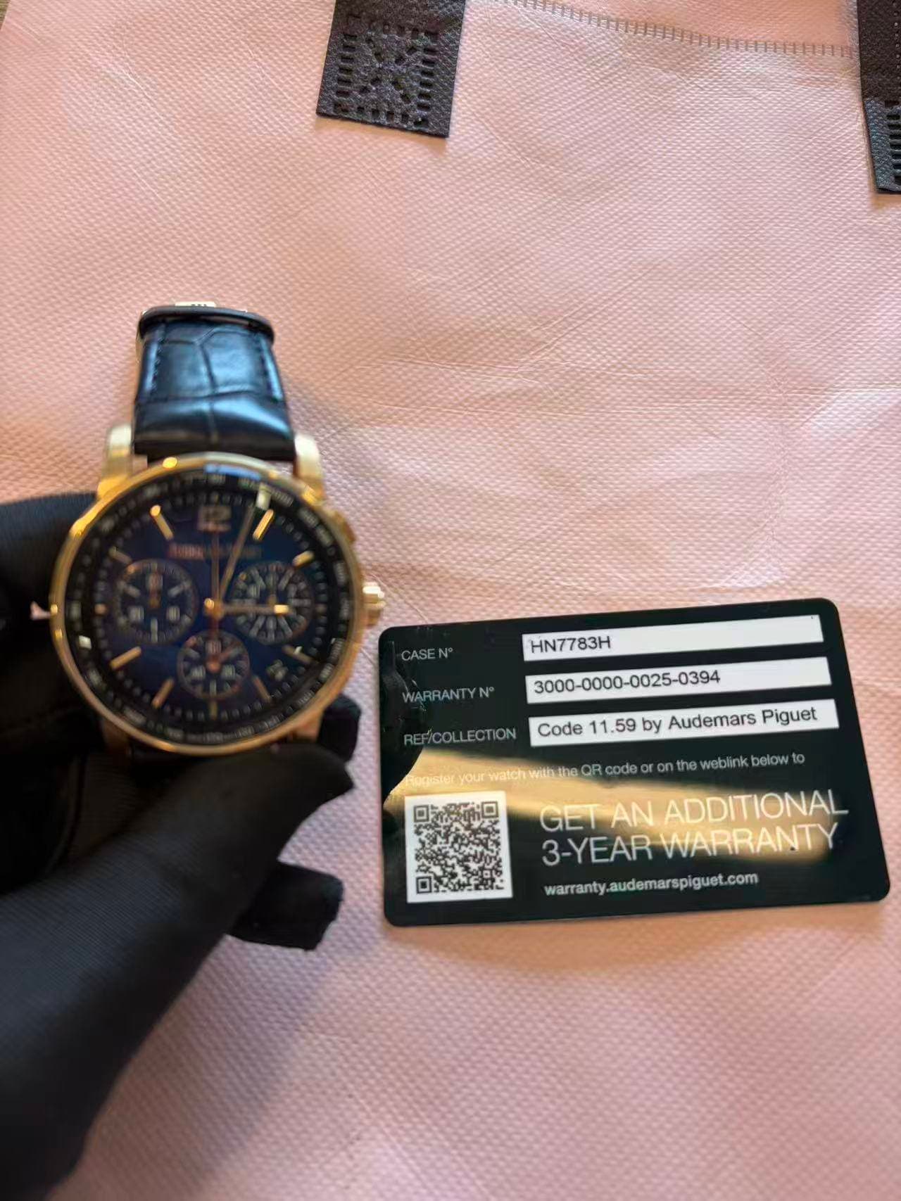 May be an image of wrist watch, leather and text that says 'WARRANTYN HN7783H Code 11 11.59 by Audemars Piguet REF/COLLECTIO wwathwthtaCRarbrnte R voblink below GET GETAN AN…