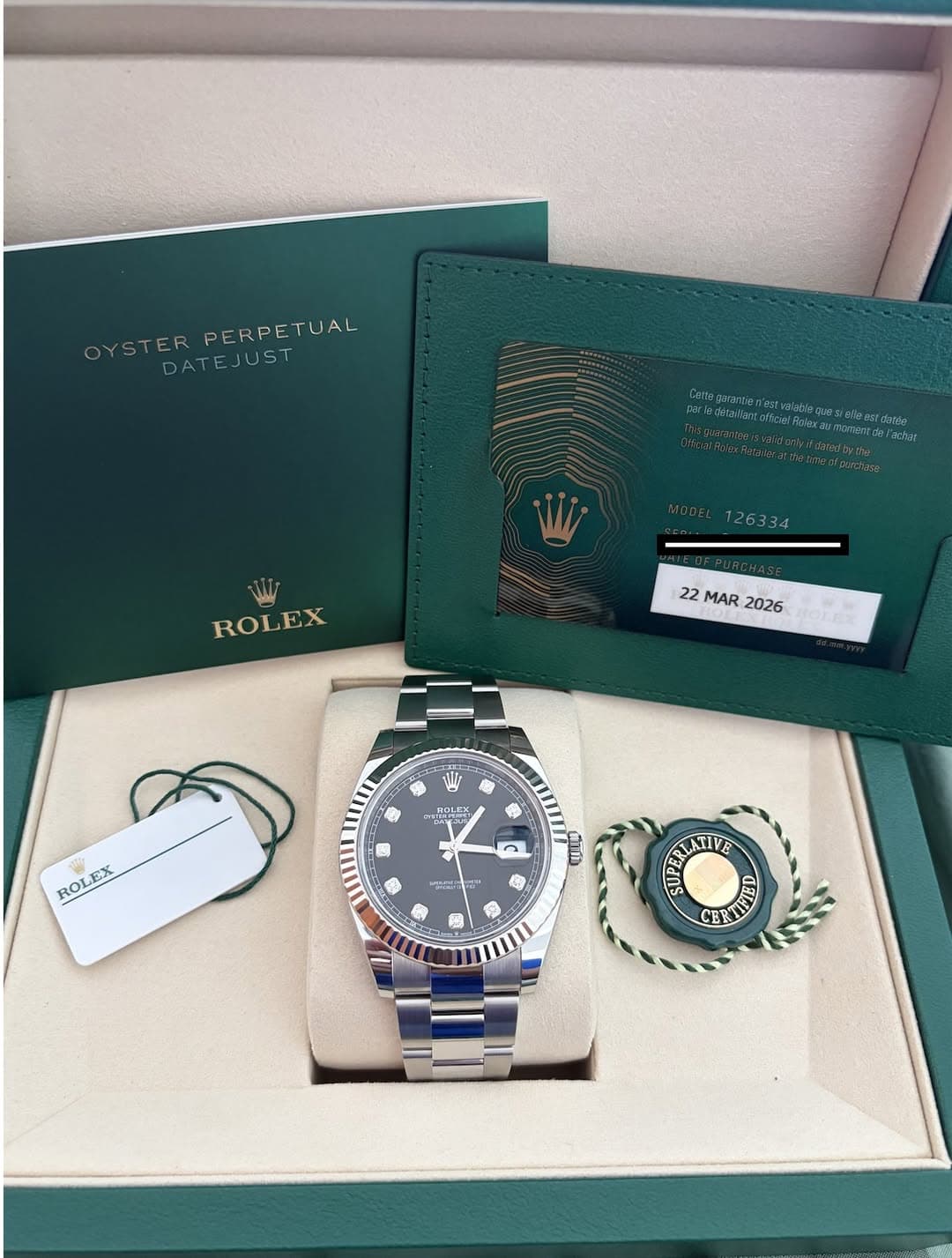 May be an image of wrist watch and text that says 'PERPETUAL OYSTERPERPETUAL ETUAL OYSTER DATEJUST 미는버드 อล 126334 ROLEX 22 MAR 2026 ာ 老 ROAE BWY ROLEX 4Kи EX ROL C G LATIVE 9 E'