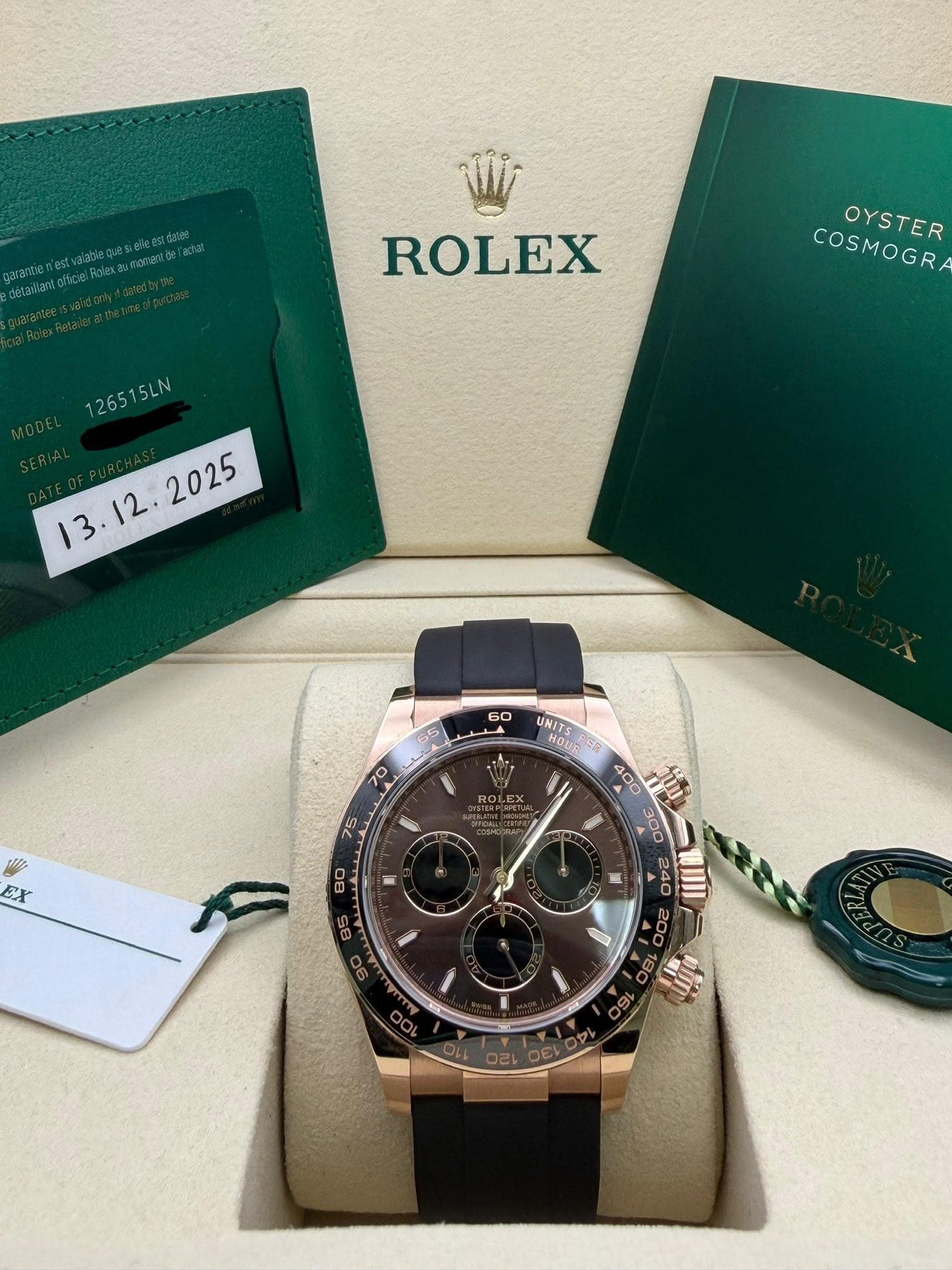 May be an image of wrist watch and text that says 'ROLEX COSMOGR/ OYSTER 126515LN 126515LN UNITS HOMER UNITSFER HOU 400 伽 300 A '