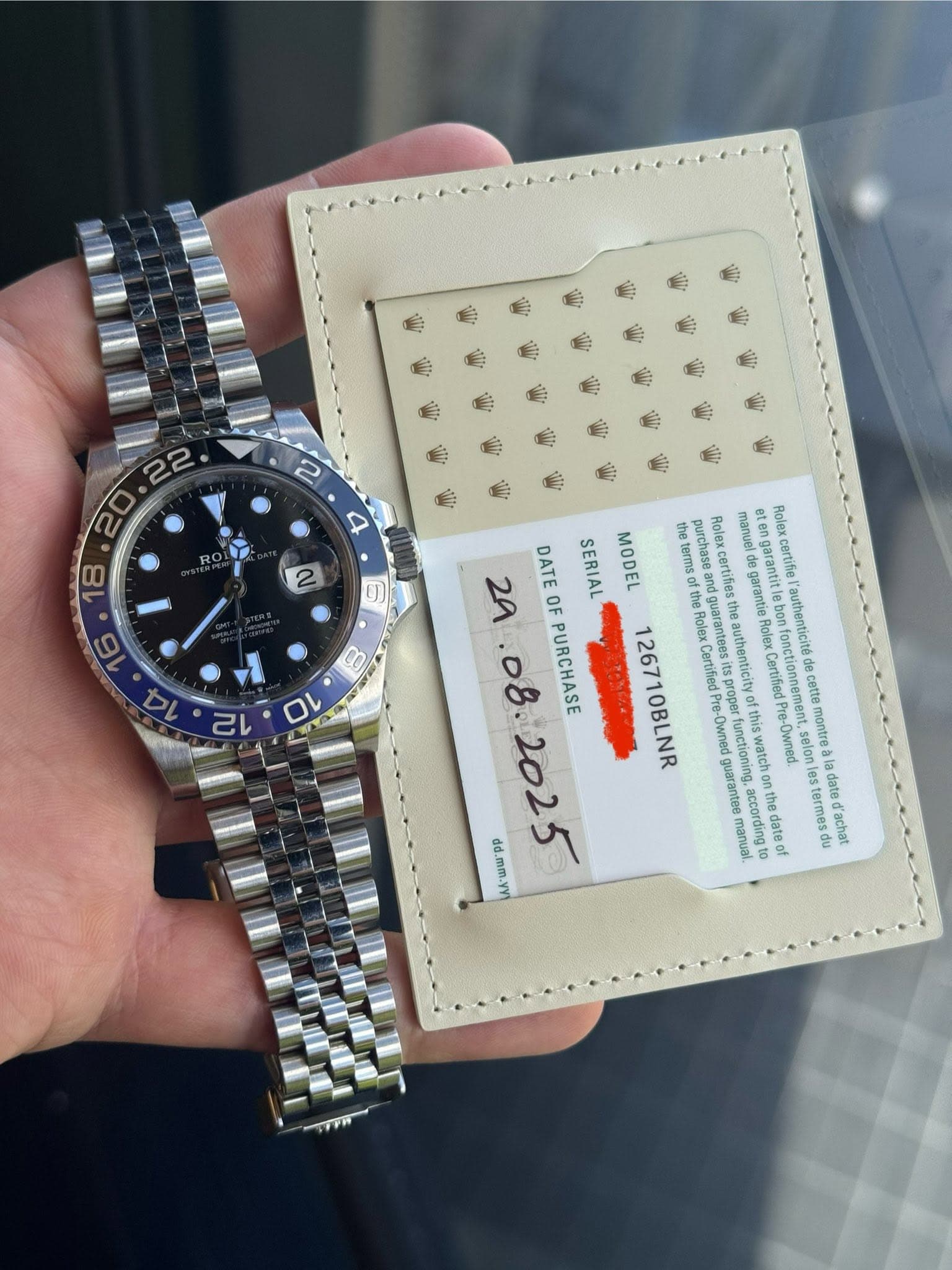 May be an image of wrist watch and text that says '시니터 22 20 8 岡 l0 and Rolexcertifie certifie Roler DATE SERIAL MODEL heterms 29 OF e 吉 Baler.cortifesthe degarantie rauthenticite…