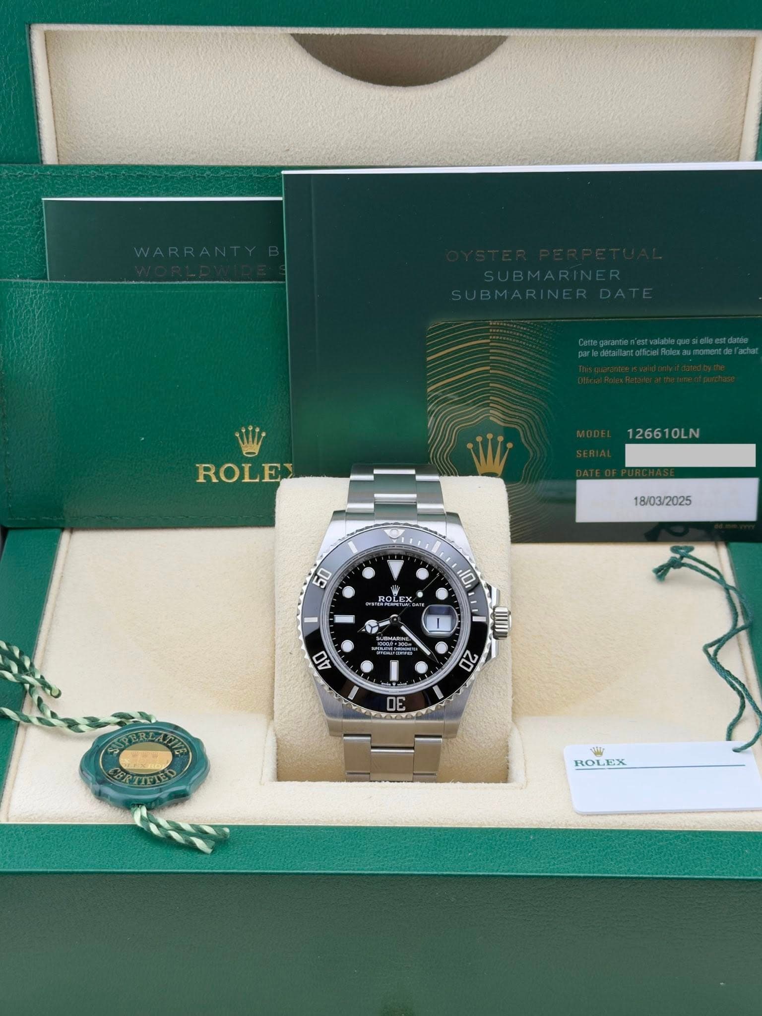 May be an image of wrist watch and text that says 'ROLE 126610LN 18/03/2025 50 ROLE 10 P7 HO 40 บิเม 20 30 CEKTIUTD TIED 21 ROLEX'