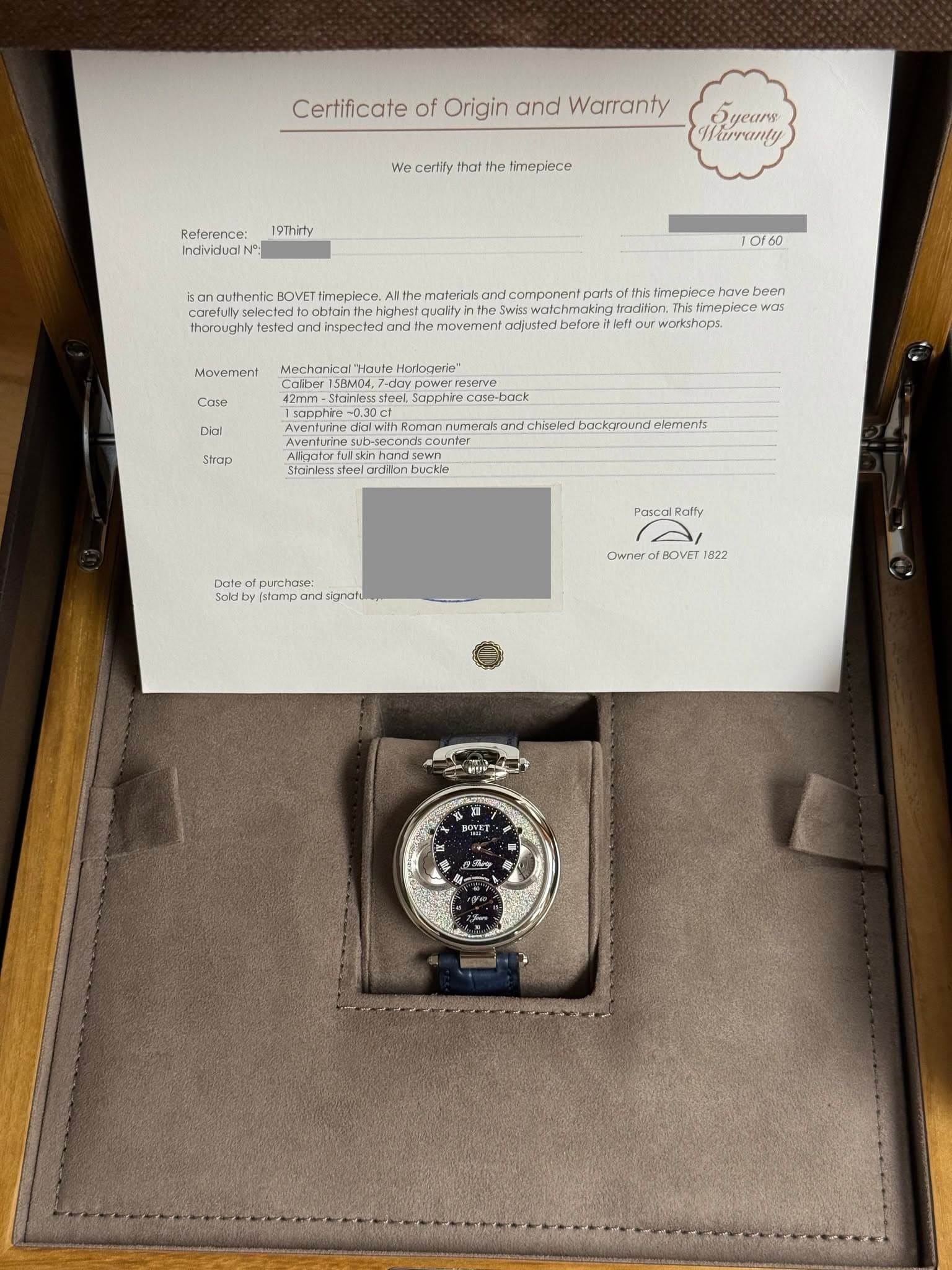 May be an image of wrist watch and text that says 'Certificate of Origin and Warranty We certily hat ナれ the tinepiace 6ycиT WиyaTy 19Thirty Reference. IncividualN :…