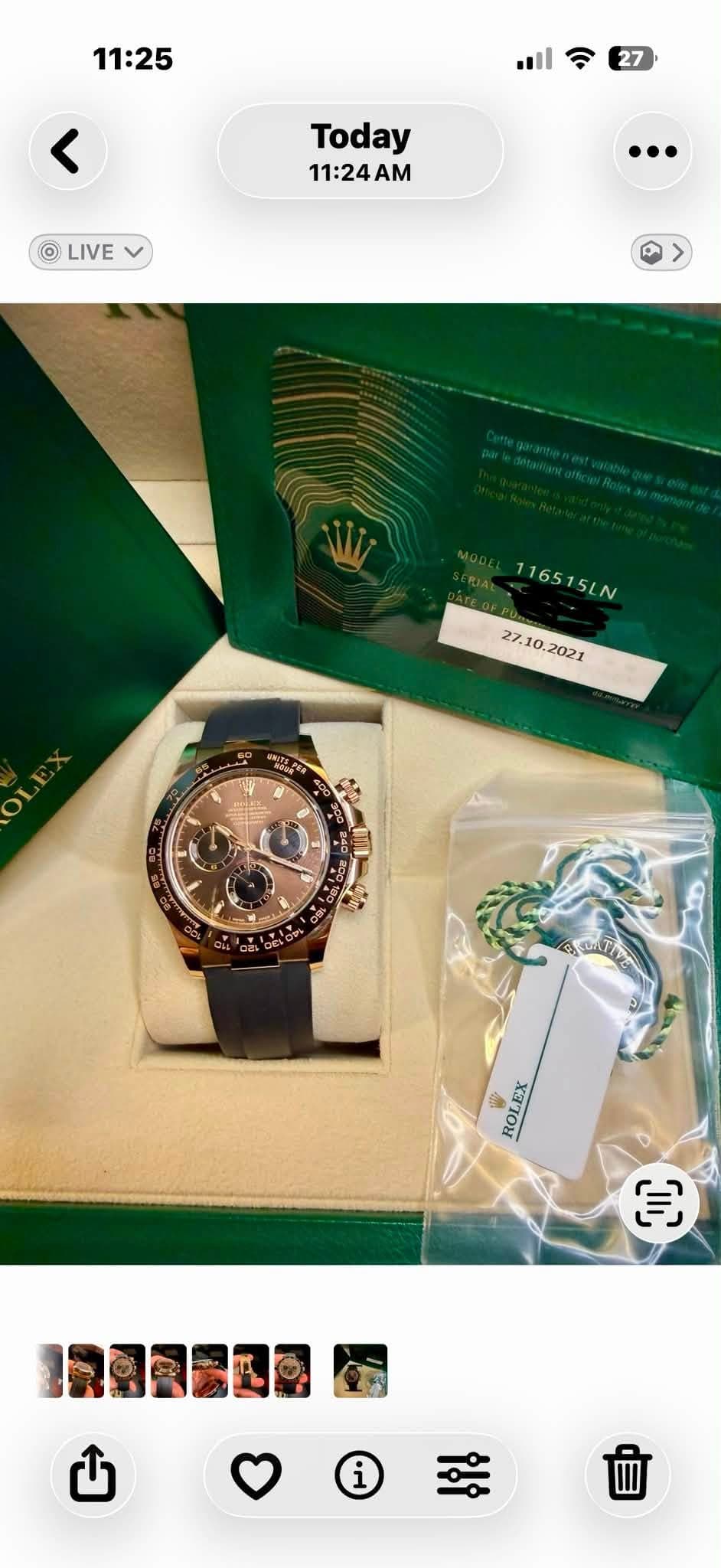 May be an image of digital watch and text that says '11:25 .il Today 11:24 11:24AM LIVE 116515LN 116515LN ቀ ROLEX ROLEX 月 រឌ 全灣'