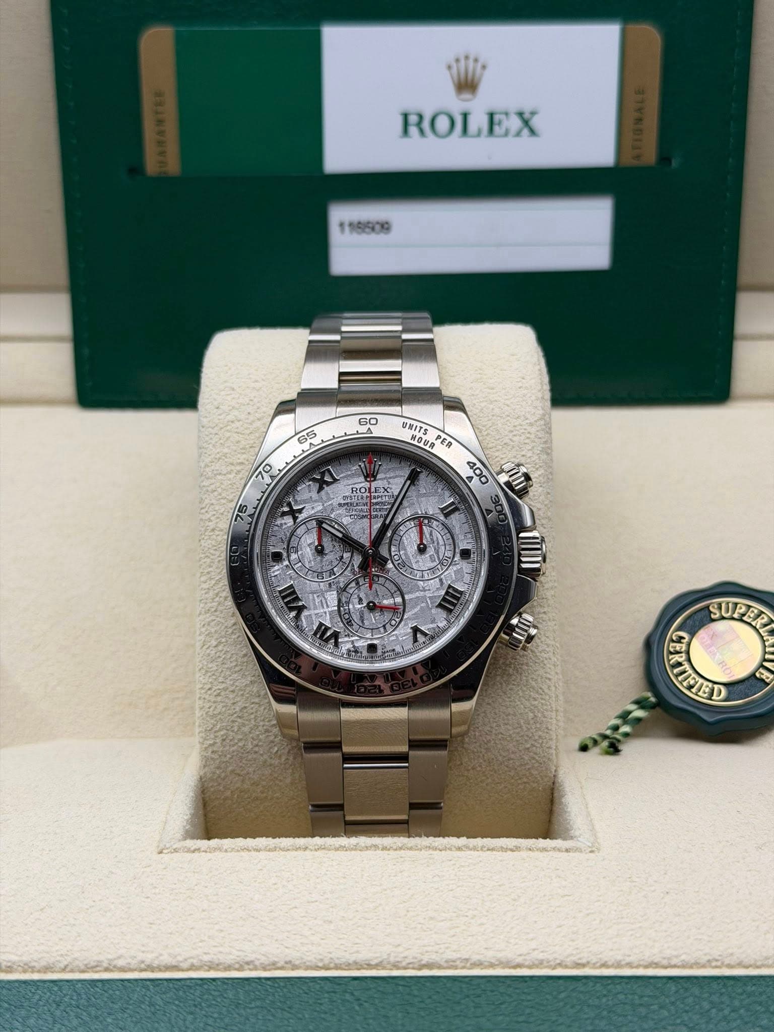 May be an image of wrist watch and text that says 'ROLEX 118509 6O 65 70 UNITS NO容用 PER 400 400 មញ ন ግስ mIIlI e SUPER CERTIEED สง উট'