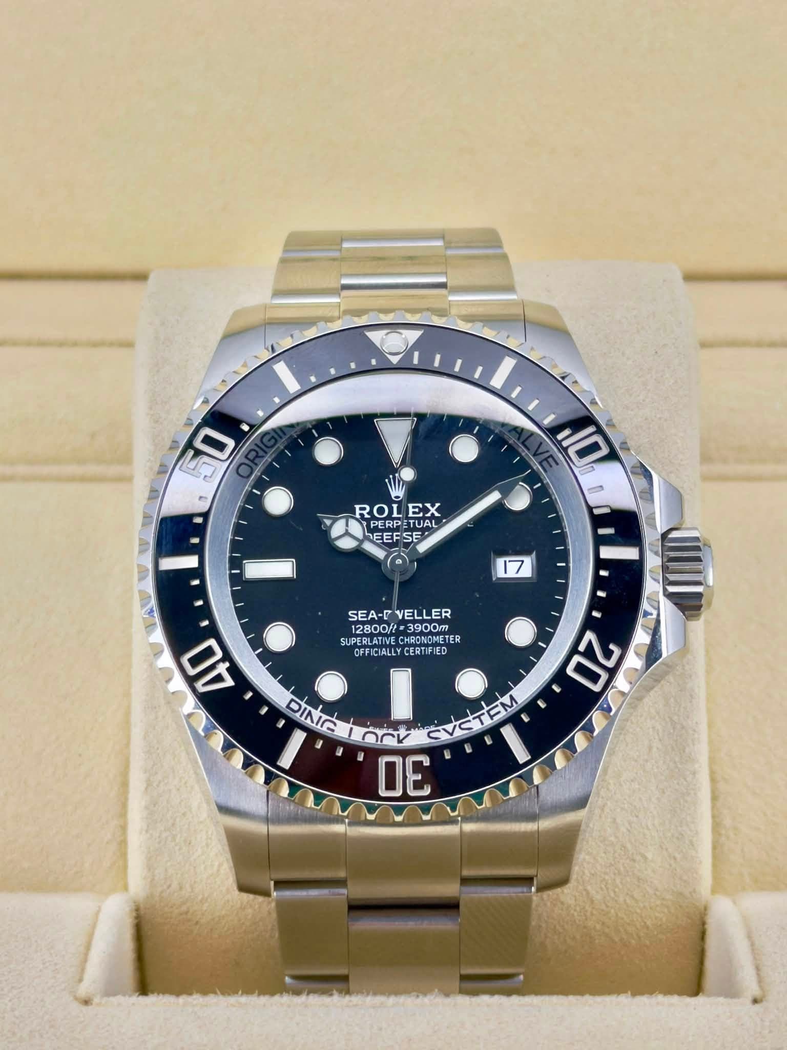 May be an image of wrist watch and text that says '50 10 ROLEX EX ROL PERP PERPITUA TUAL EEFSE PERPITUA SE () 17 SEA-P -VELLER 12800/ =3900m =3900m 12800/t=3900m IROMRNETE HRONOMET…
