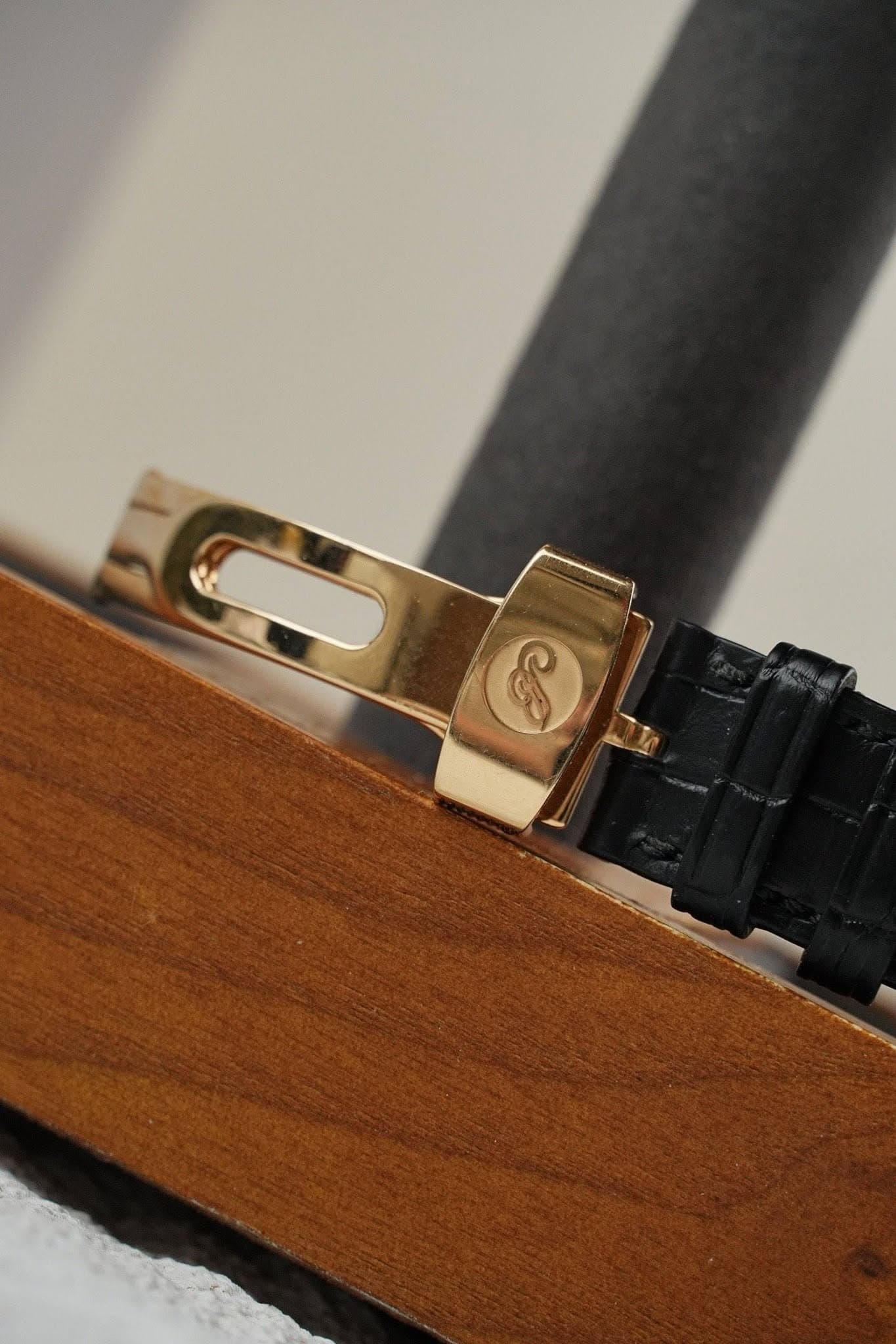 May be an image of musical instrument, saddle-stitched leather, wrist watch and brass