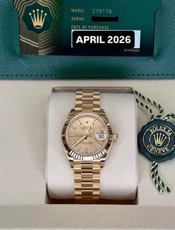 May be an image of wrist watch and text that says 'MODEL 279178 SERIAL DATE DATEOFPURCHASE OF PURCHASE APRIL2026 APRIL 2026 ¥ D' ROLE 30 ាធា FORERY U UOU ROLEXSI EXSA W CENEVE'