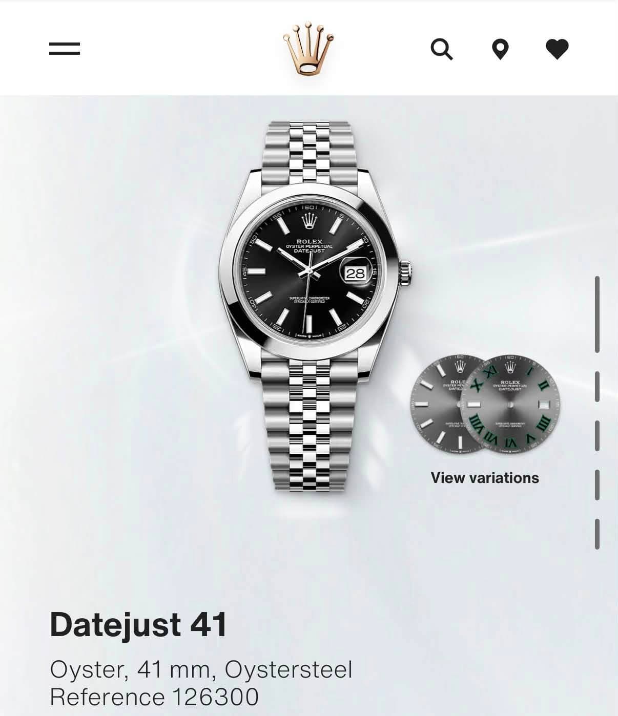 May be an image of digital watch and text that says 'W STERPE HaR ROLE 28 គាម -To আলল mm 快号 いー View variations Datejust 41 Oyster, 41 mm, Oystersteel Reference 126300'