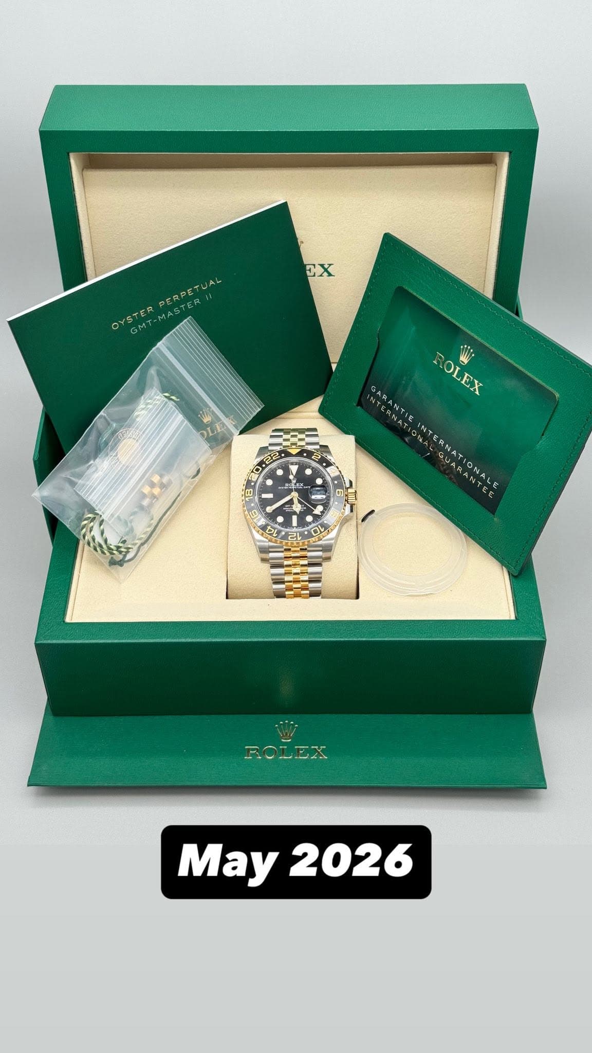 May be an image of wrist watch and text that says 'EX OYSTER ROLEX عبه NTERNAT デ BUT2010L O0 PLC May May2026 2026'