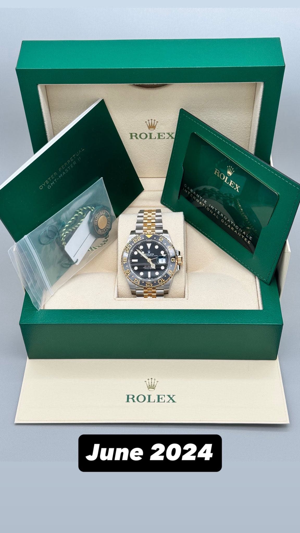 May be an image of wrist watch and text that says 'W ROLEX OLEX e S ወቶ បា P 三 C 2 26 D 0 ロ ROLEX June 2024'