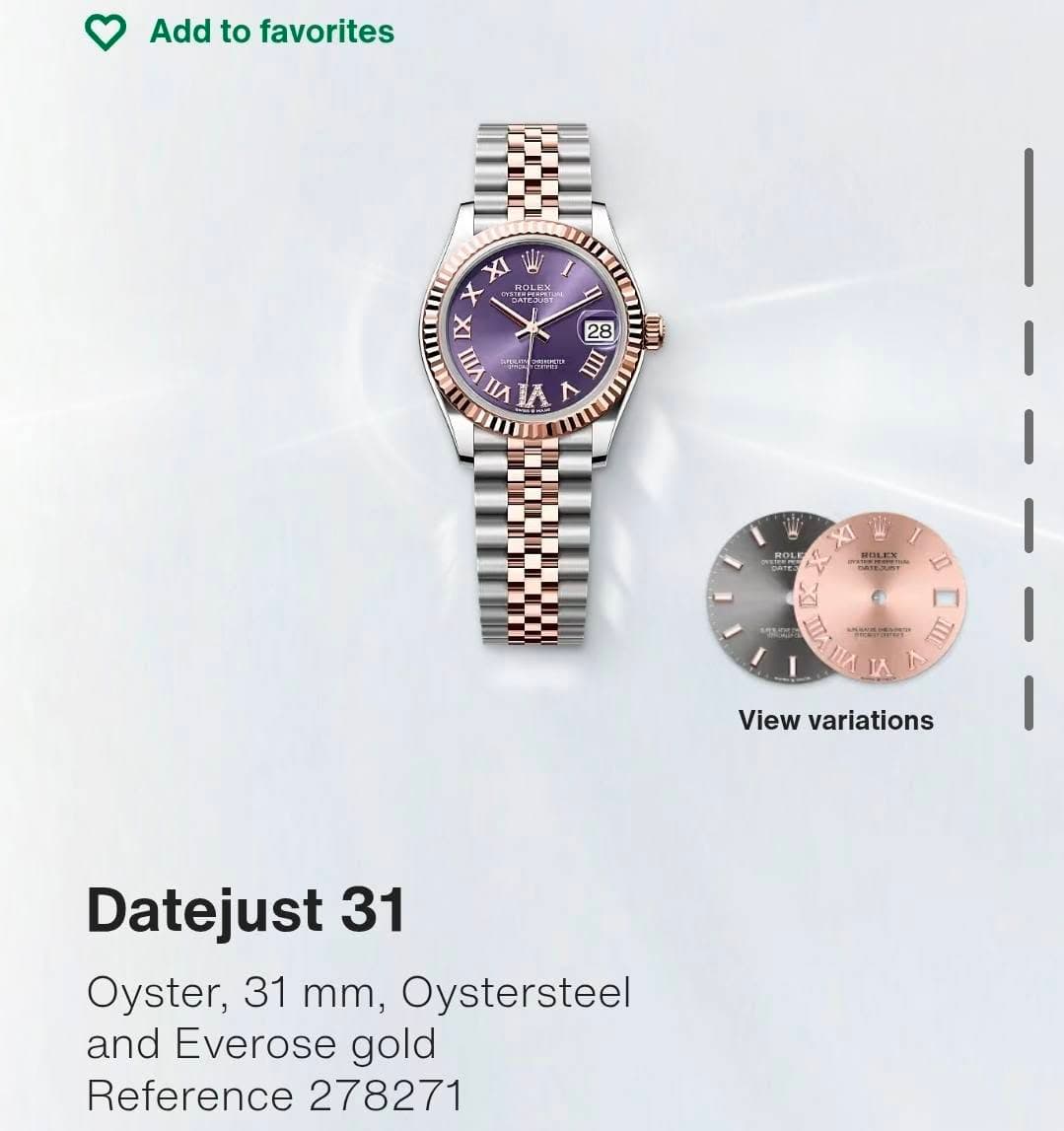 May be an image of digital watch and text that says 'Add to favorites XI Mp x CN 골으닥축이 y 1 + 28 VIII さ 5 2ト 智 AST ኢንክ W と Iatent အသာ 'ማገርለማለም IA View variations Datejust 31 Oyster,…