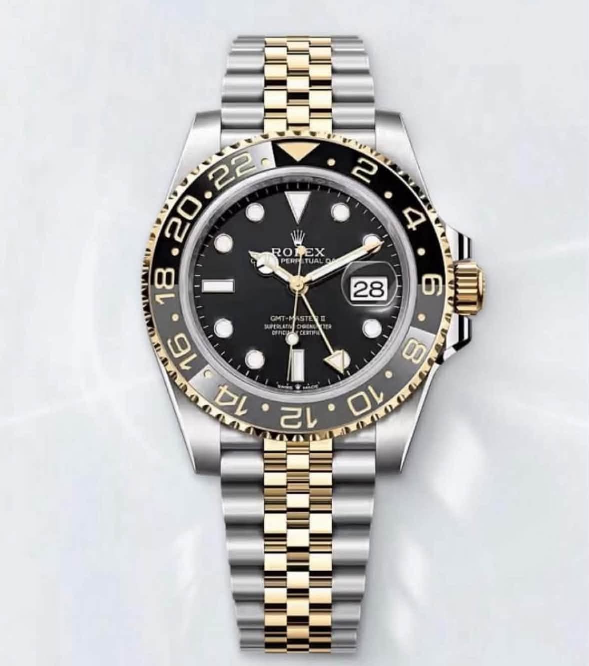 May be an image of wrist watch and text that says 'ぎい 부신 2 22 20 ROLEX EX ROI PERP TUAL 18 28 GMT SUPERLAT Dek 4 Y 6 III- IIIII 8 10 и 16 2 14 ٢٧'