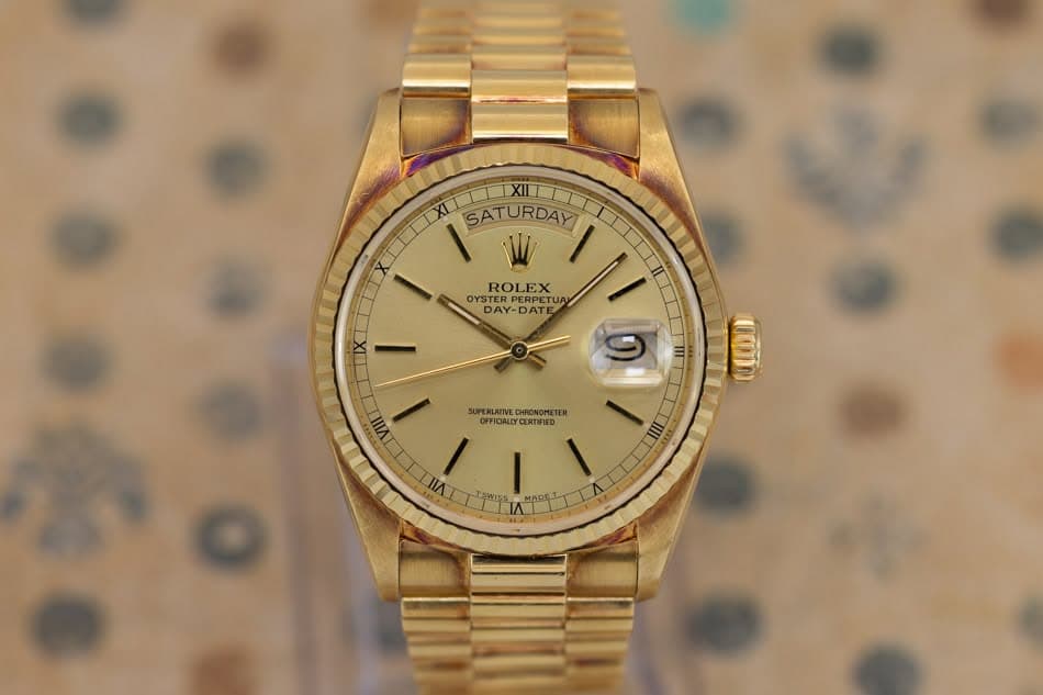 May be an image of wrist watch and text that says 'SATURDAY RDAY I W ROLEX OYSTER OYSTERPERPETUN PERPETUA DAY-C DAY-DATE VIII AR OFFICIALEY #FICALLYCERTVIED CERTIFIED…