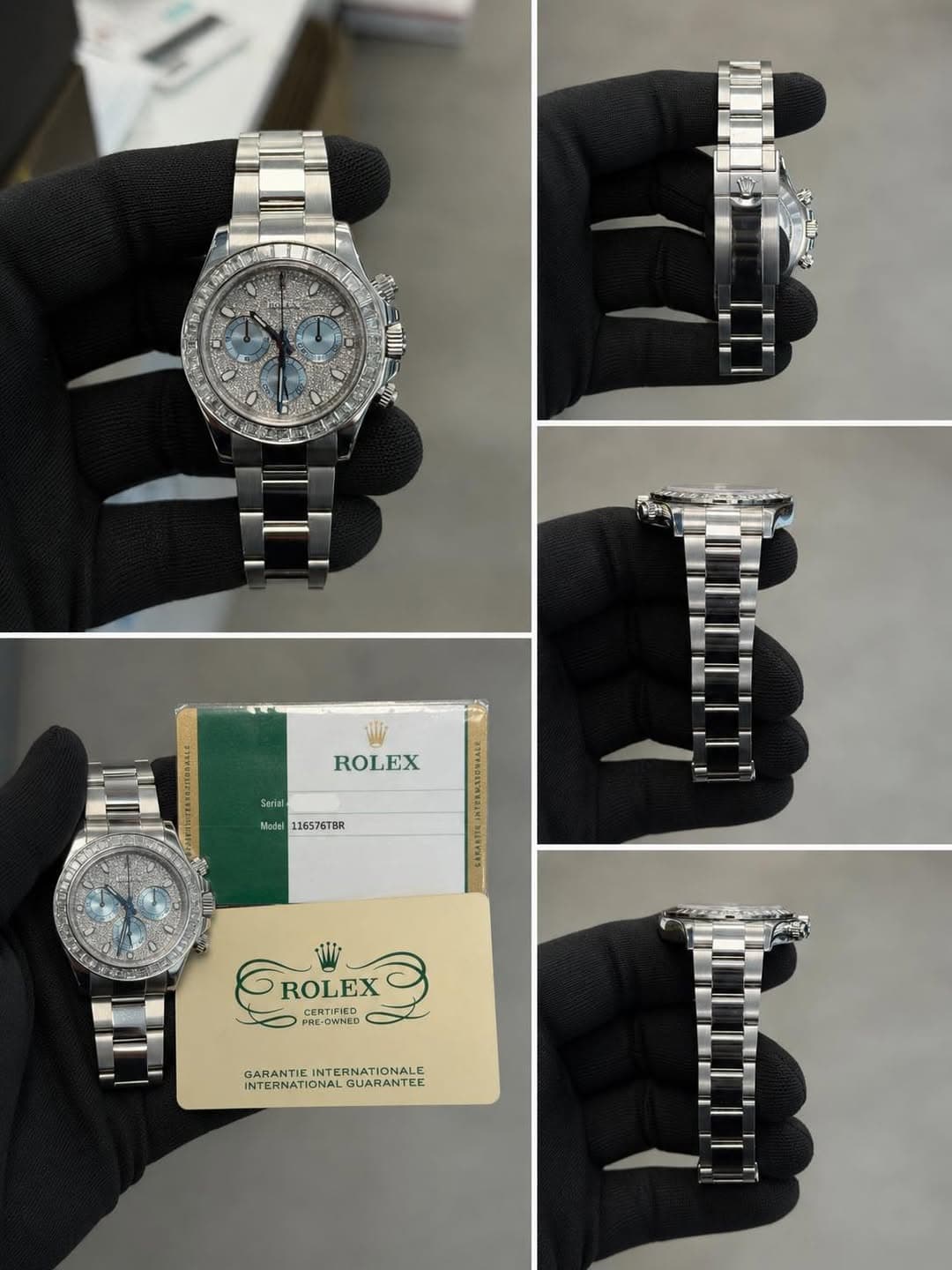 May be an image of wrist watch and text that says 'PLl WII C ROLEX Senal Serial Mcdel 116576T8R ROLEX CERTIFIED ROLEX PREGWHEL GOREWNED RE-CWNED INTERNATIONALGUARANTEE CARANTIE…