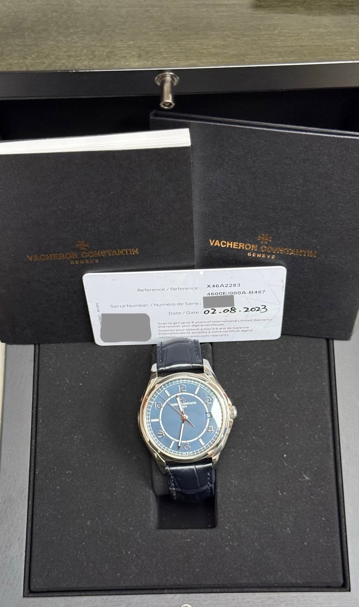 May be an image of digital watch and text that says 'VACHERON GE GENEVE Sera Number/ /Numerode Bateir Date X46A2263 Ret Reference Referener 4600E/000A-B487 A500E/000A-B487 日 1a O…