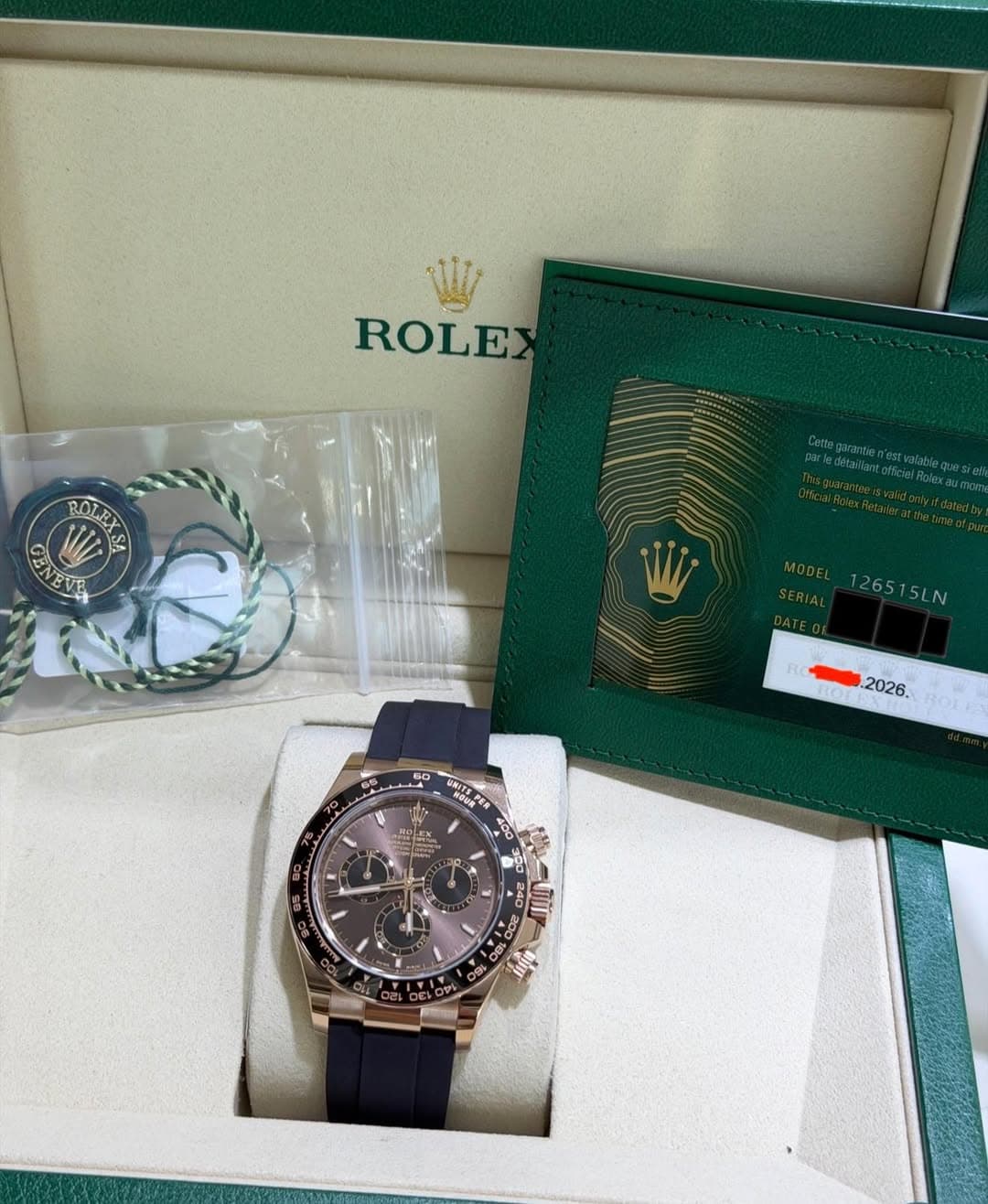 May be an image of wrist watch and text that says 'ROLE ROLRX V MODEL MODEL_126515LN 126515LN 2026.ROI 2026. UNITEPER 2 40 09 OS и OY S WI'