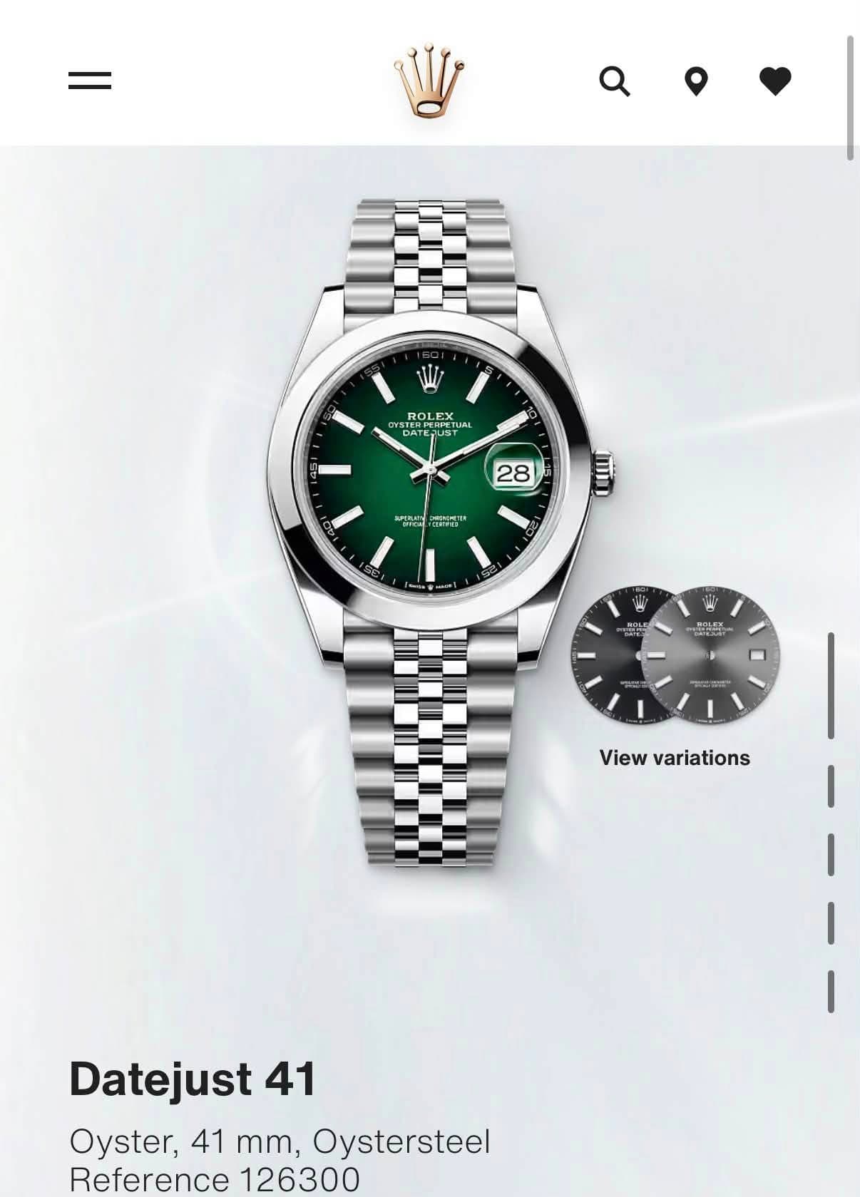 May be an image of wrist watch and text that says 'ROLE O SUERP ATEJUST PETU LIAL CT CYSTE ህርቶዊ ERPER 28 MEA 生ー. VI N 1立わ. I I View variations Datejust 41 Oyster, 41 mm,…