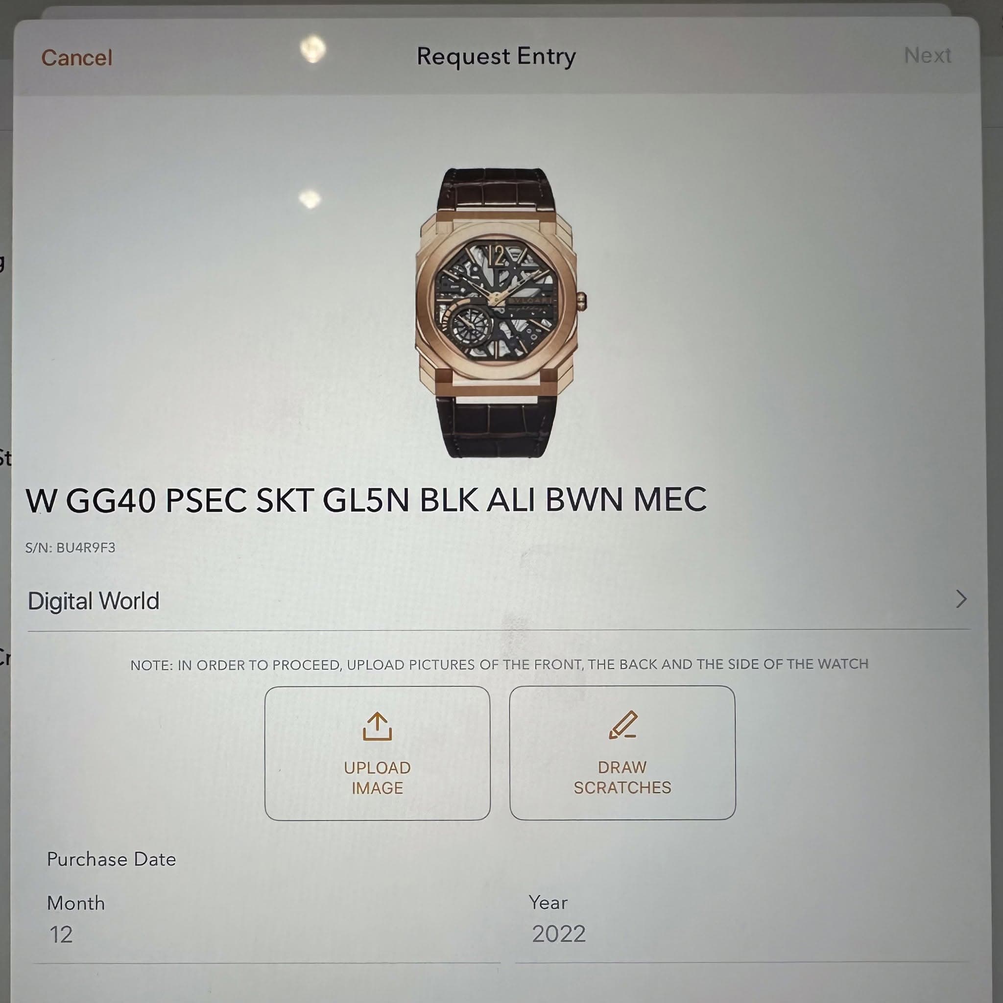 May be an image of digital watch and text that says 'Cancel RequestEntry Entry Next 12 S/TN: BU4R9+3 w GG40 PSEC SKT GL5N BLK ALI BWN MEC Digital World NOTE: IN ORDER TO PROCEED…