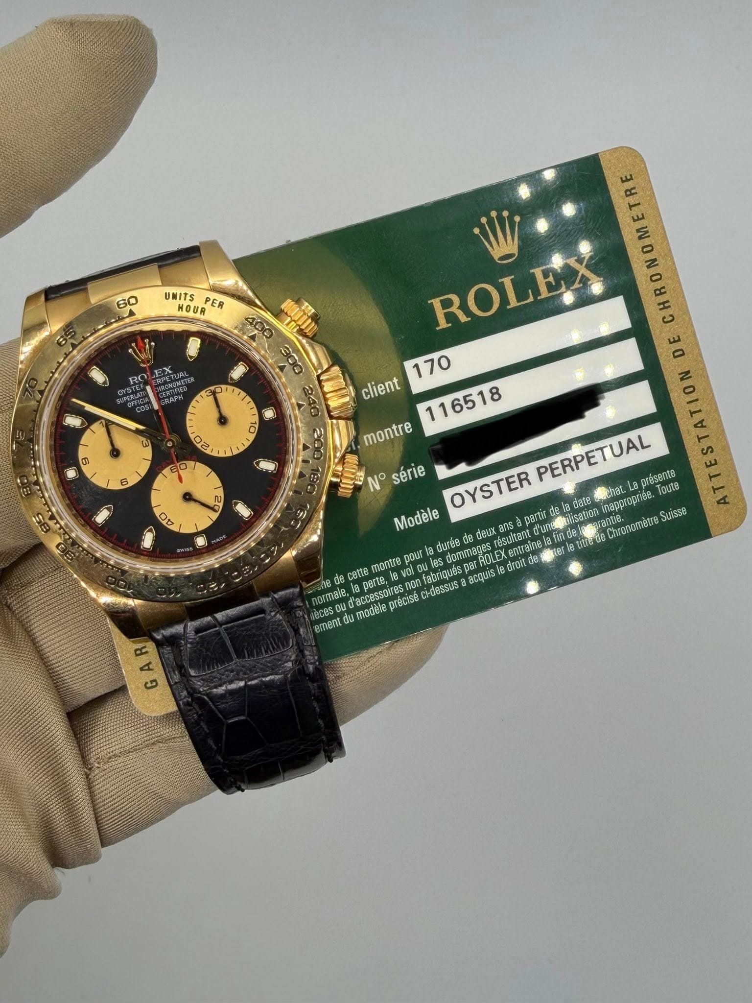 May be an image of wrist watch and text that says '60 UNITS HOUR PER WAII יס الن 10 Da G O4 ROLE 170 client 116518 montre N° série OYSTER PERPETUAL présente that napproprue…