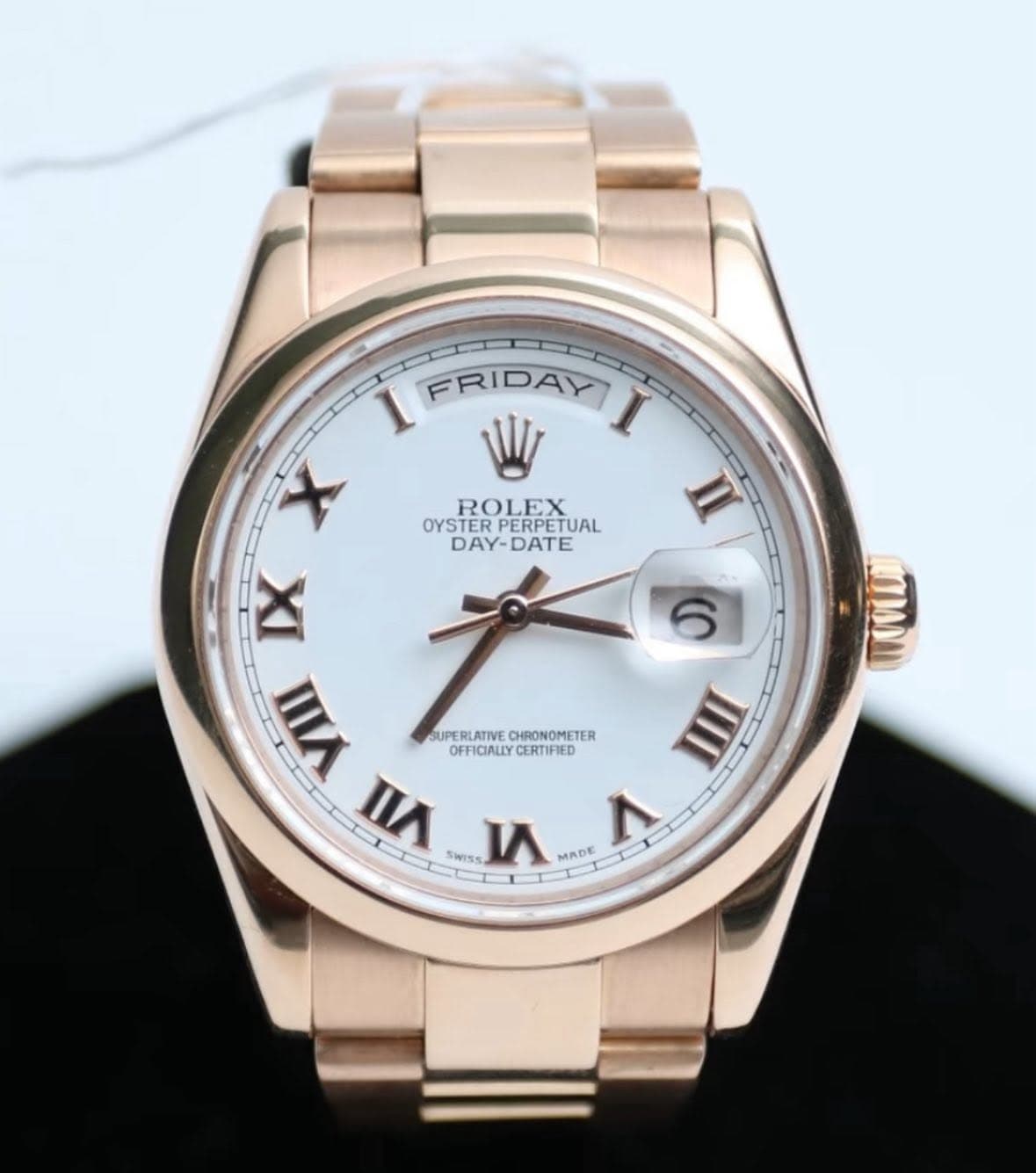 May be an image of wrist watch and text that says 'ROLEX OYSTER PERPETUAL OYSTERPERPETUAL TUAL DAY-DATE DAY- DATE I FRIDAY X XI 6 三 SUPERLATINVE SUPEMLAINECHMONOMETER RLATIVE…