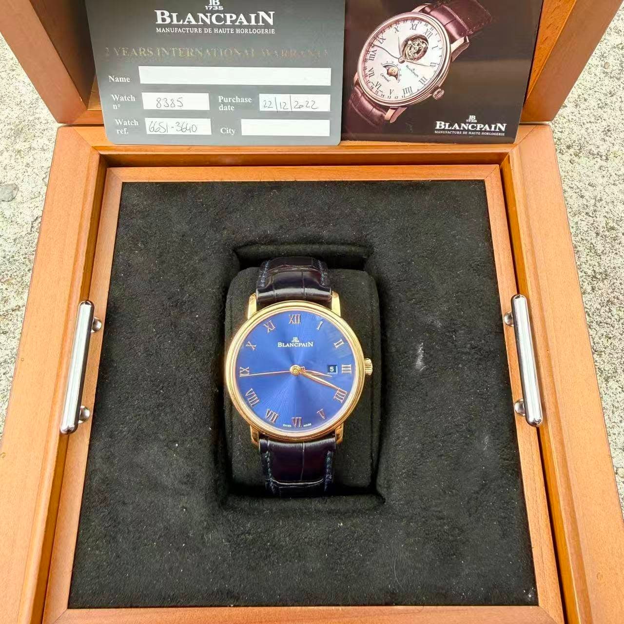 May be an image of wrist watch and text that says '快 BLANCPAIN HAUTE HORLOGZRIC MAHИЛACTИBE VEARS Name け H WANRES Watch ® 8385 R ៉ន Walch Te6. Purchase 22/12/2-22 date ၁၅ 3810…