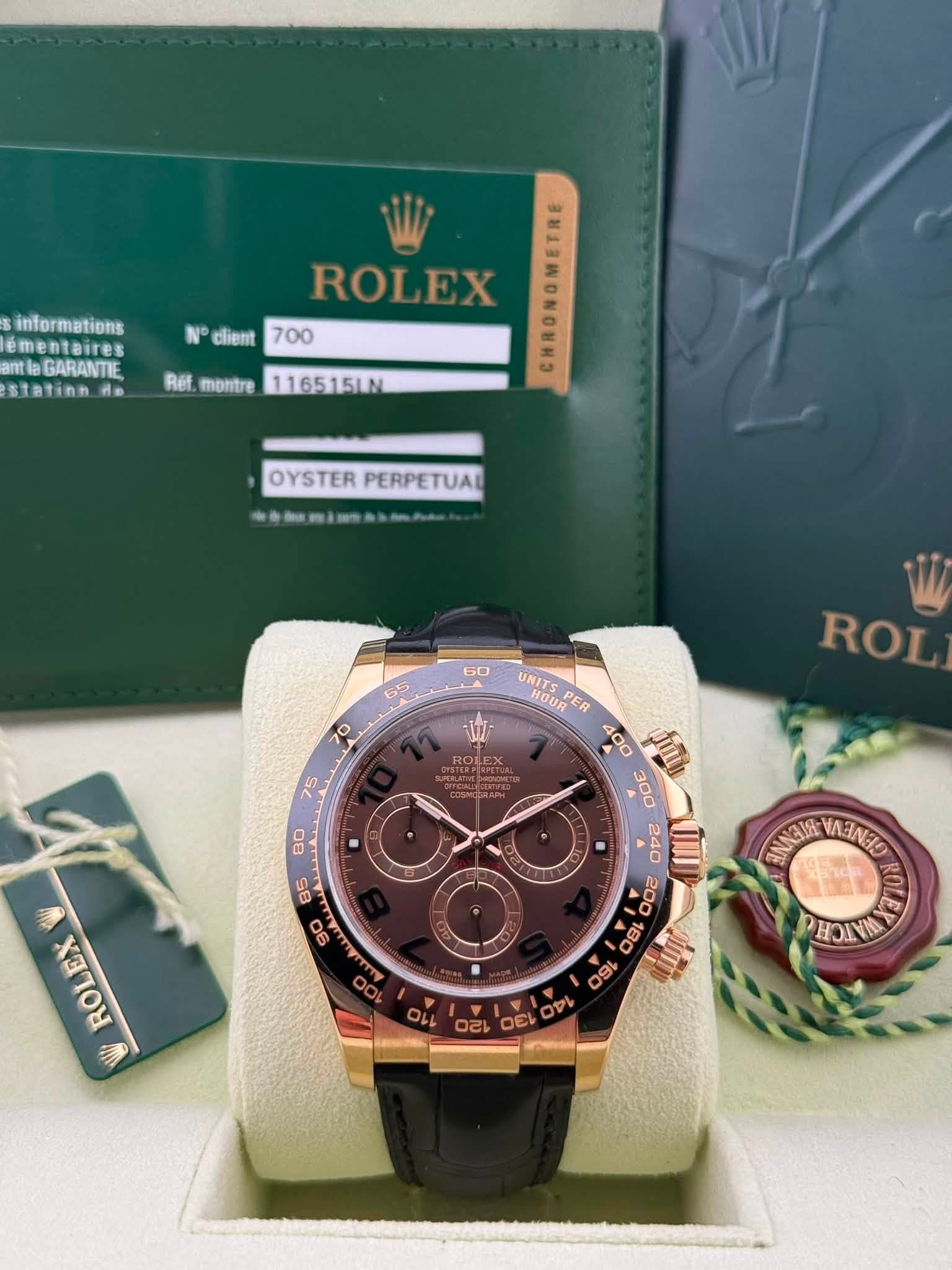May be an image of wrist watch and text that says 'informations GARANTIE Statinn ที่๑ ROLEX EX a ROI λα ERRONOMETR N° client 700 Ret montre 116515LM OYSTER OYSTERPERPETUAL…