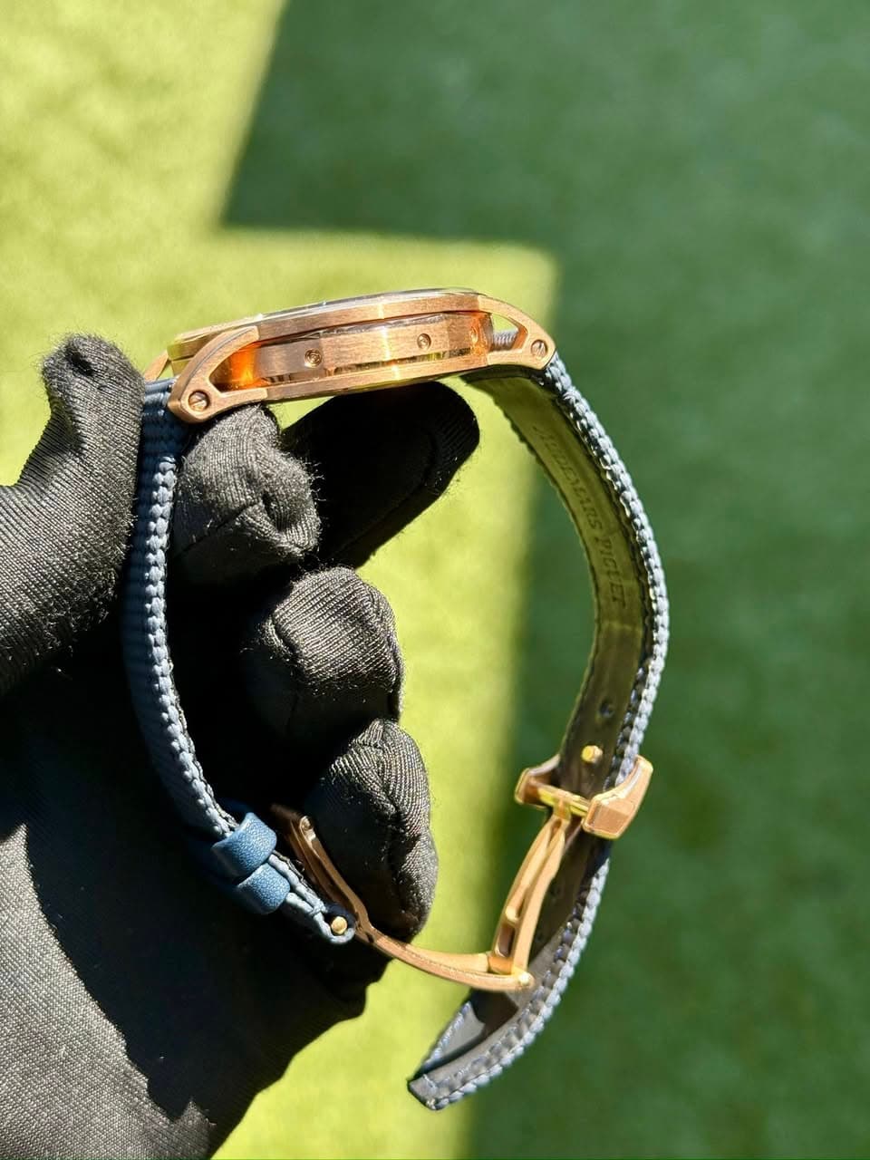 May be an image of wrist watch, saddle-stitched leather and leather
